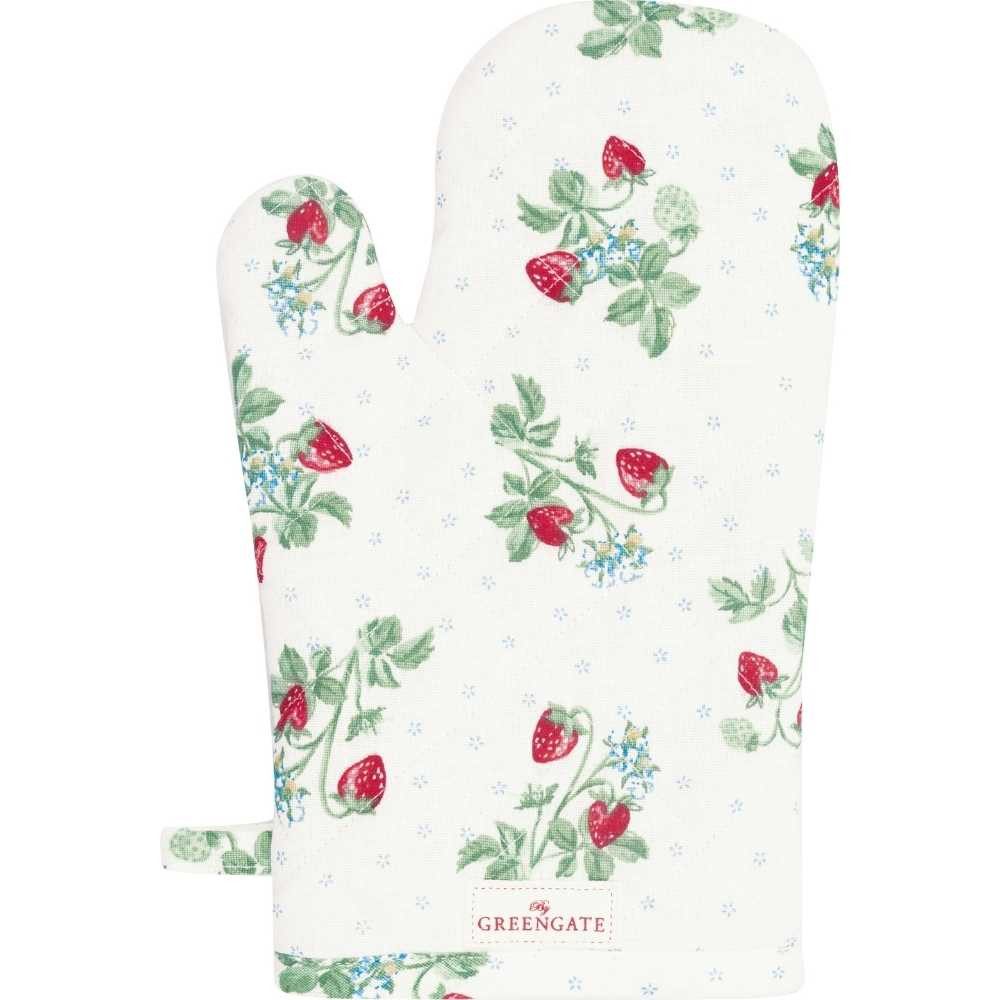Greengate Topfhandschuhe Greengate Ofenhandschuh BERRY Weiß mit Erdbeeren