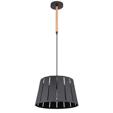 Globo Pendelleuchte, Leuchtmittel nicht inklusive, Hängelampe Wohnzimmerleuchte Schirmlampe Holzoptik schwarz D 35 cm
