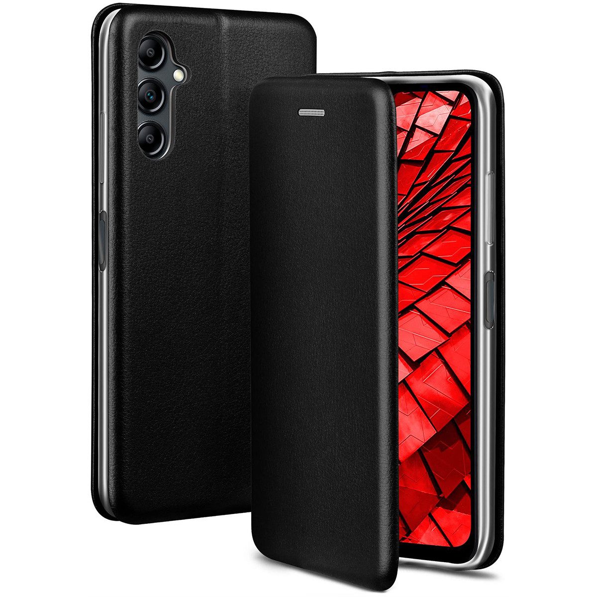 ONEFLOW Handyhülle für Samsung Galaxy A14 5G Premium Hülle Business Cover Schwarz 6,6 Zoll, 360 Grad Schutzhülle Flip Case Etui Klapphülle Dünn Leder Handy Tasche