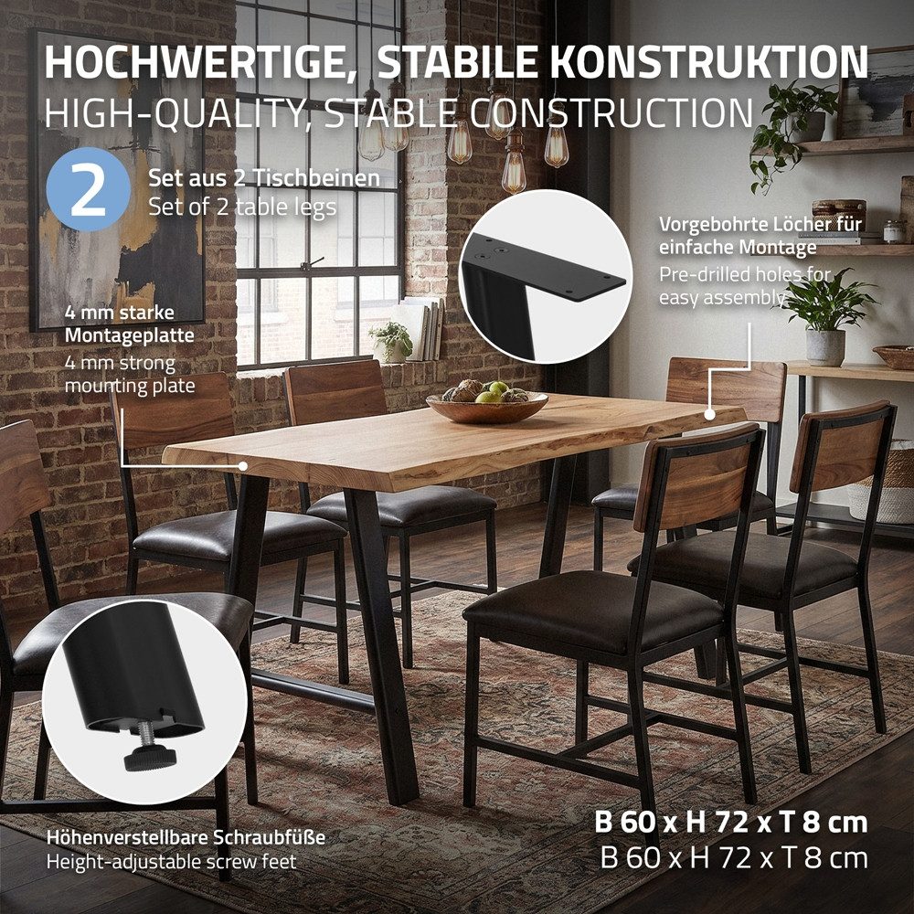 ML-DESIGN Tischbein Tischbeine Metall Schwarz 2er Set Tischgestell Outdoor wetterfest, Tischfüße 60x72cm Flach A-Form Tischkufen Stahl Untergestell Möbelfüße – Bild 2 von 5