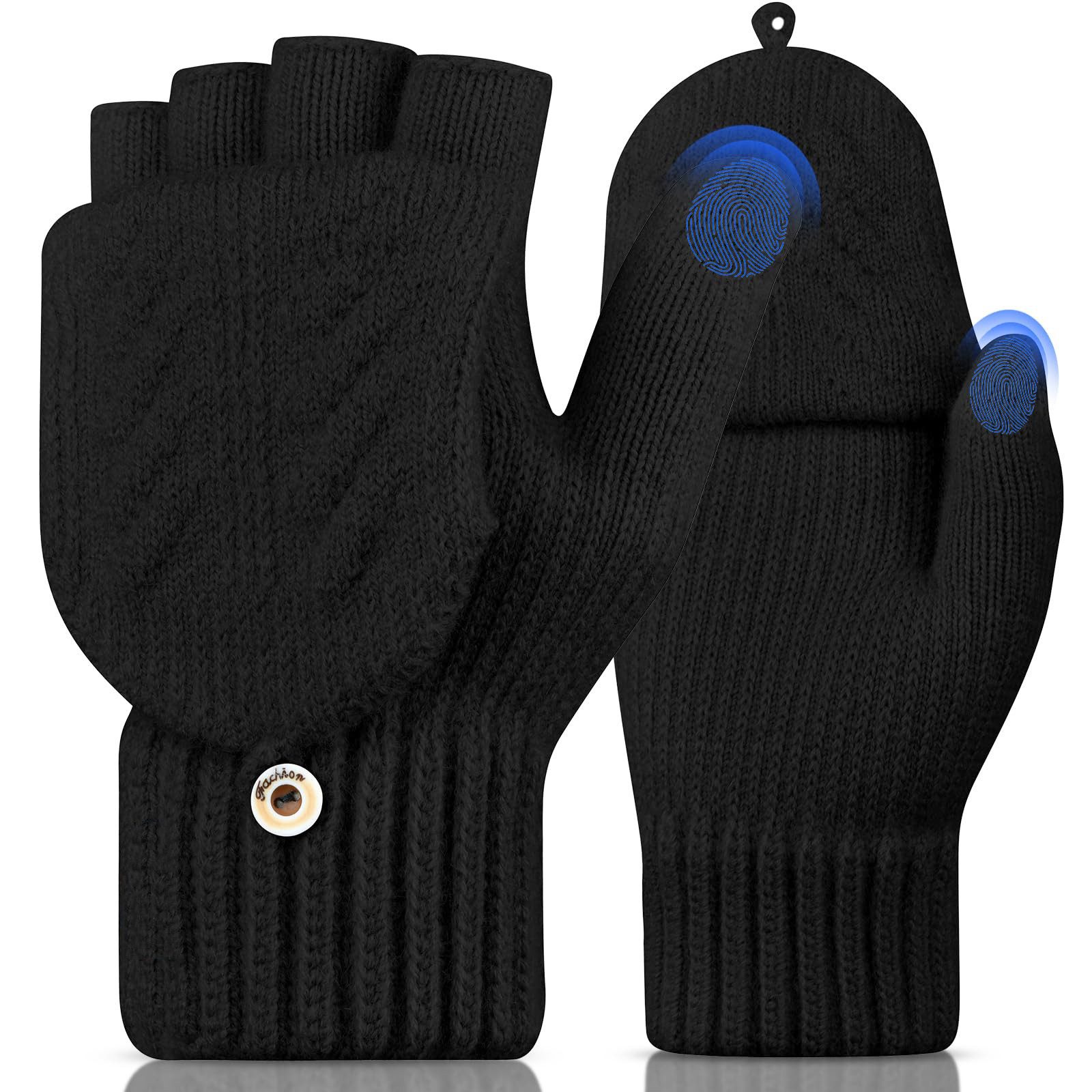 FOUORTUNATE-BEE Strickhandschuhe Fingerlose handschuhe Thermo Winterhandschuhe Strick Handschuh-Klappe (Touchscreen Laufen Radfahren Fahren ohne Finger Warme Herren Damen)