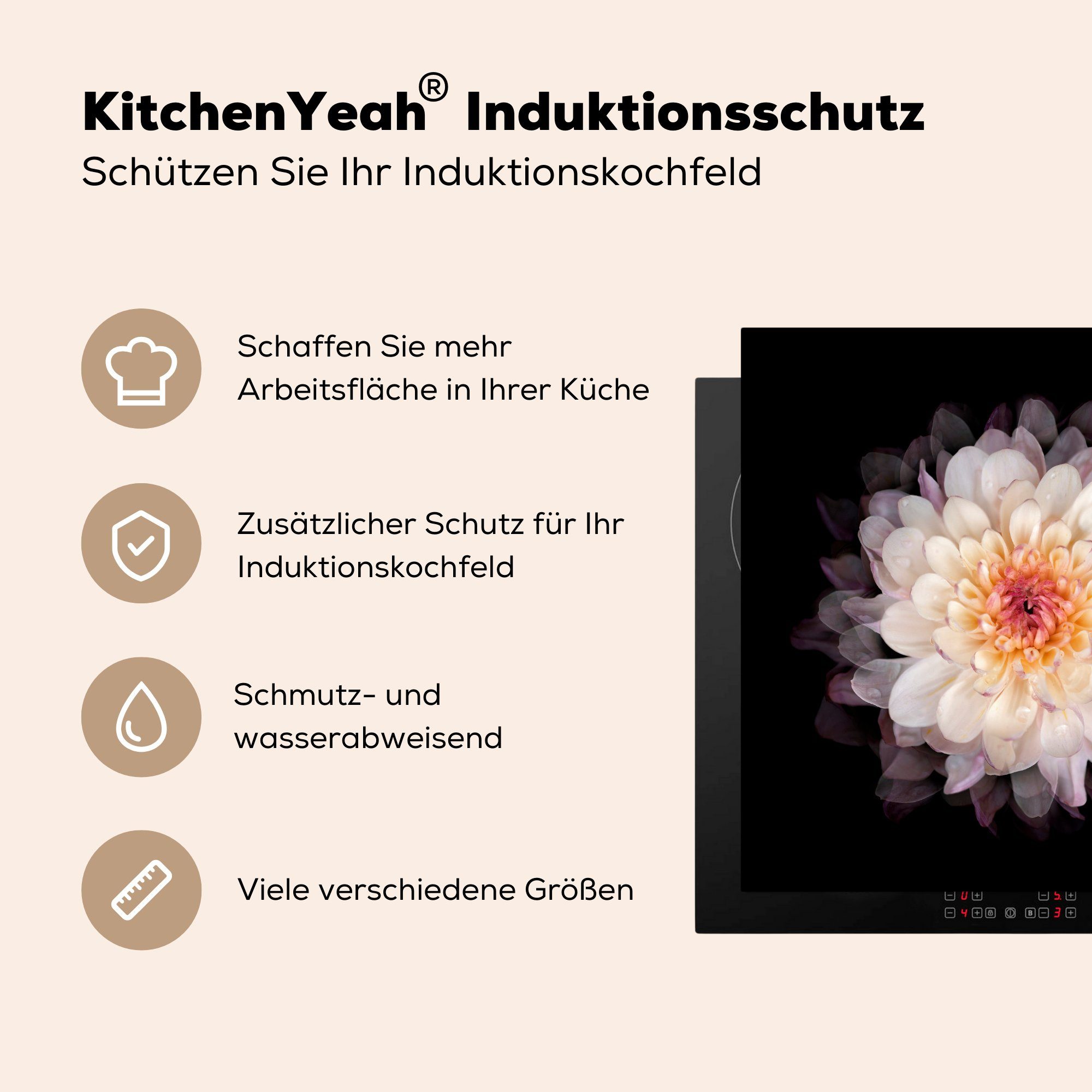 78x78 MuchoWow cm, tlg), küche - Ceranfeldabdeckung, für (1 Blume Weiß - Rosa, Herdblende-/Abdeckplatte Vinyl, Arbeitsplatte