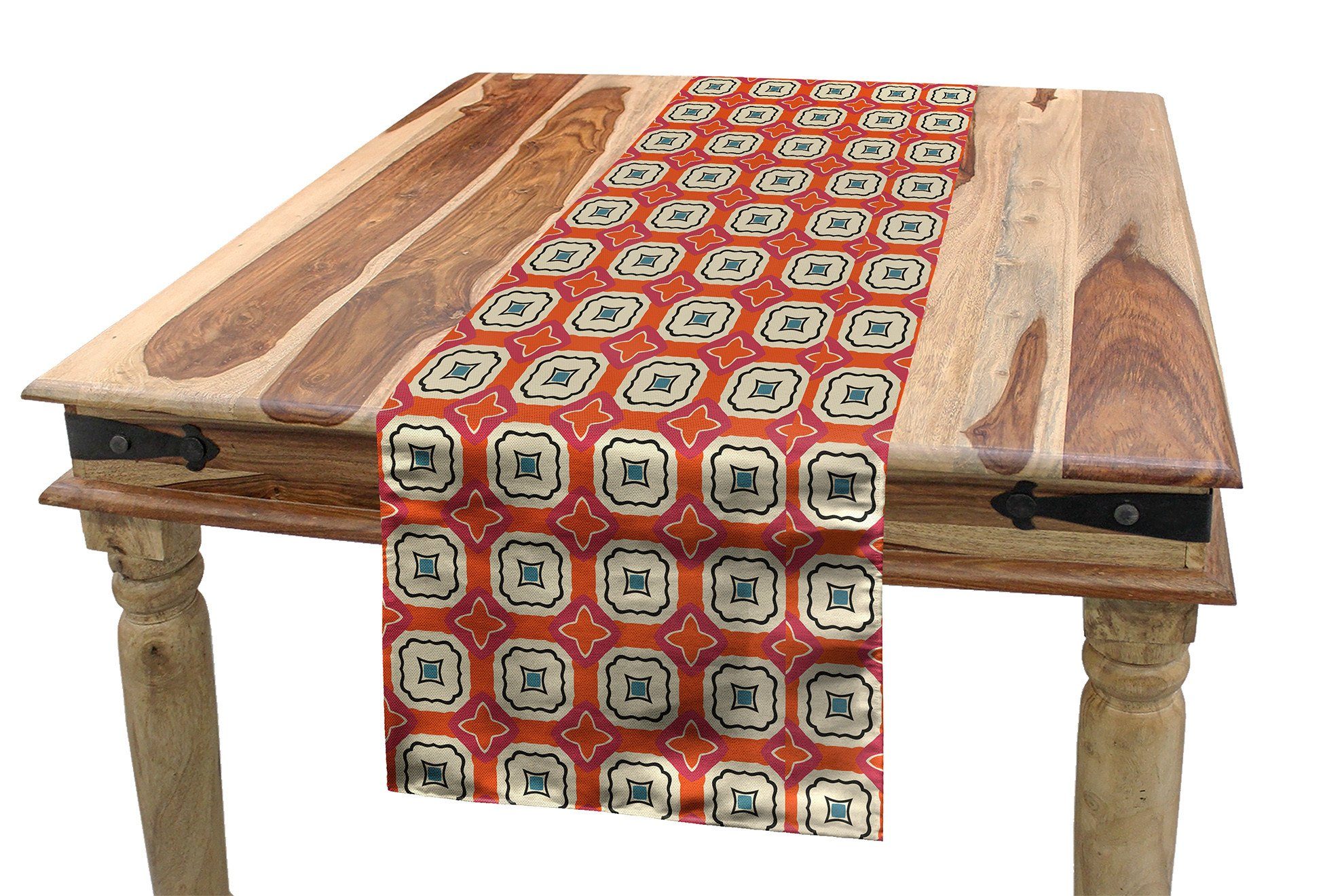 Abstrakt Esszimmer Tischläufer, Abakuhaus Rechteckiger Mosaik-Fliesen Retro-Stil Dekorativer Küche Tischläufer