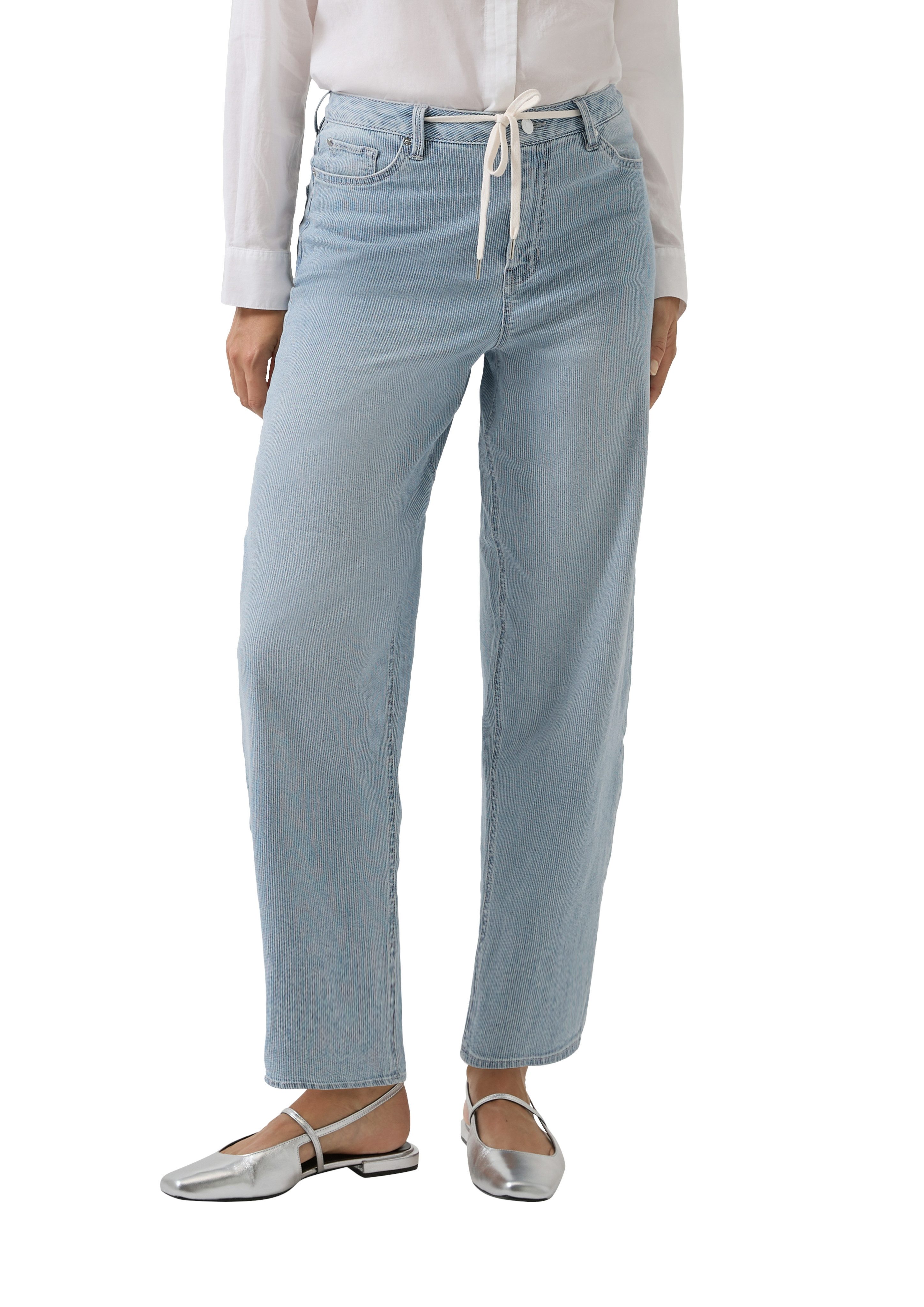 s.Oliver 5-Pocket-Jeans Barrel Leg mit feinem Streifenmuster und Bindeband