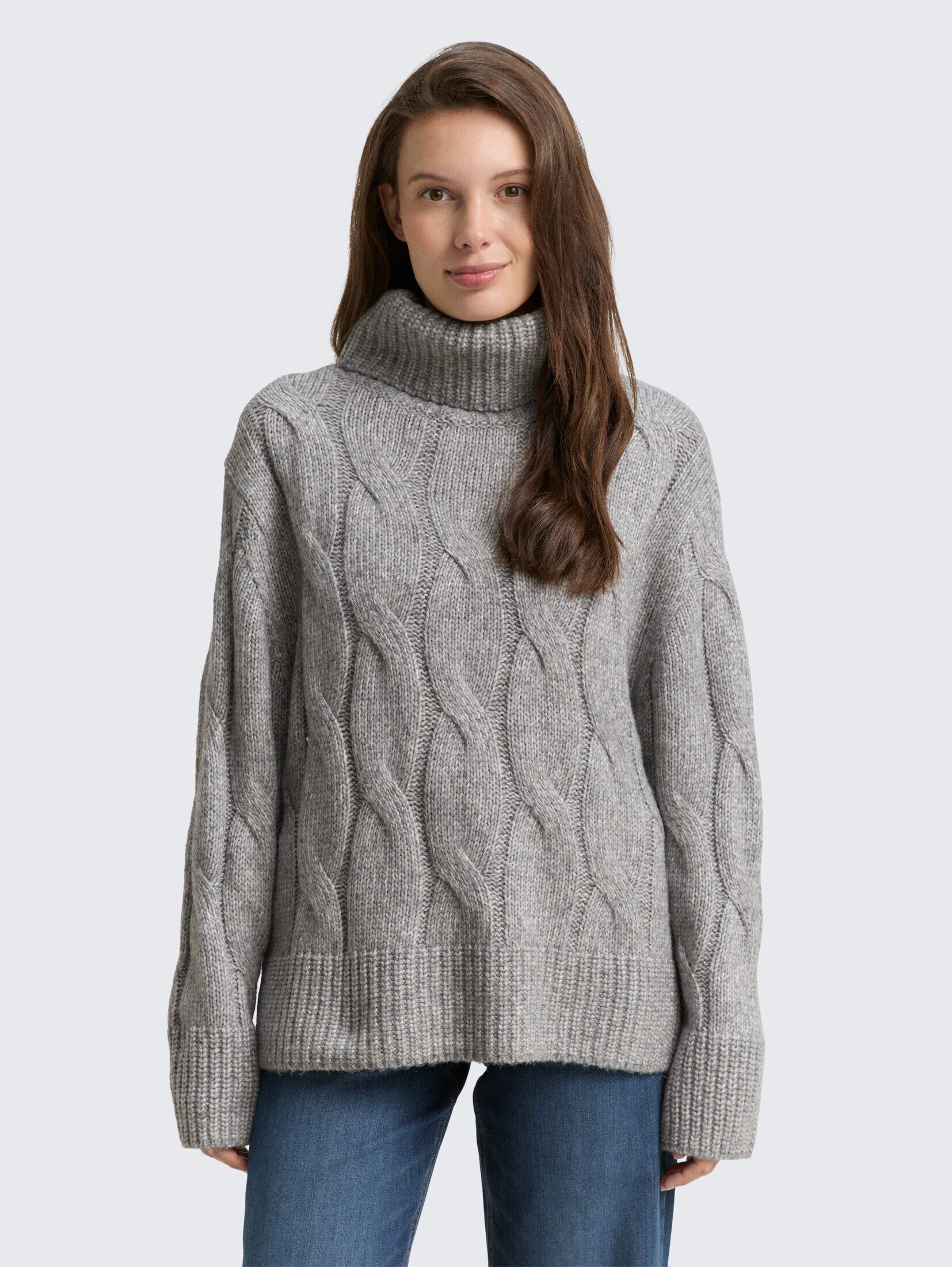 TOM TAILOR Strickpullover Rollkragenpullover mit Zopfmuster günstig online kaufen