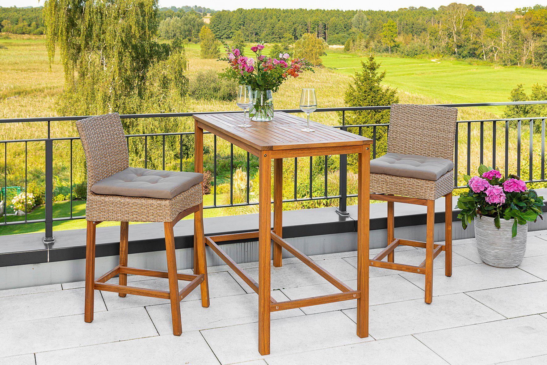 MERXX Gartenmöbelset »Barset«, (3tlg), 2 Barstühle mit Bartisch für