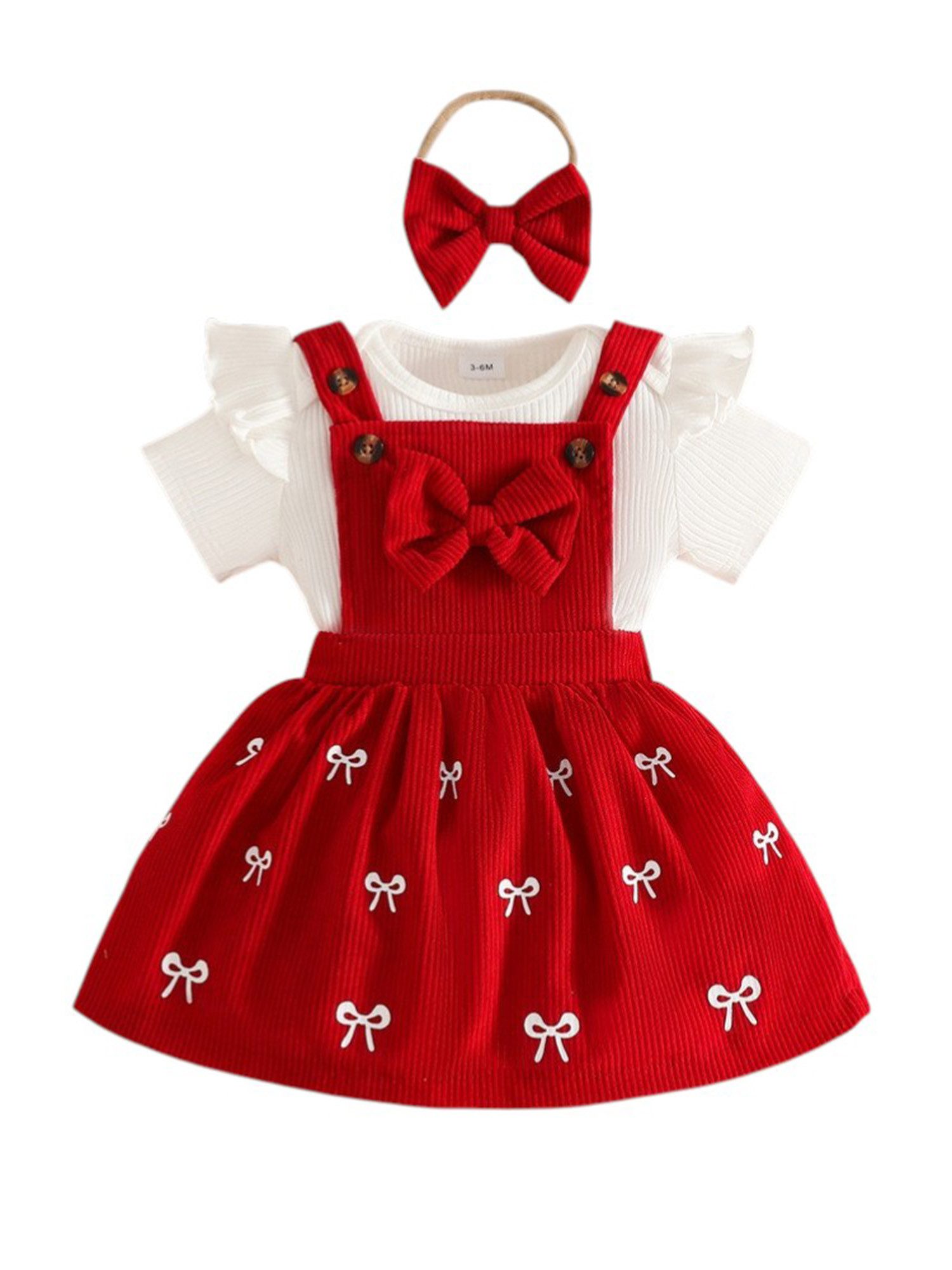 Gluckids 2-in-1-Kleid Sommeroutfit für Babymädchen, Bodysuit, Cord-Latzkleid, Stirnband (Set, 3-tlg) Ein süßes Outfit, für Partys, Hochzeiten, Fotoshootings, als Geschenk