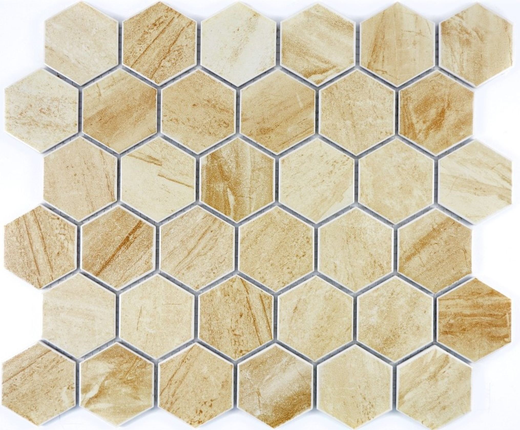 beige matt Mosaikfliesen / Keramikmosaik Mosani Hexagon Matten 10 Mosaikfliesen