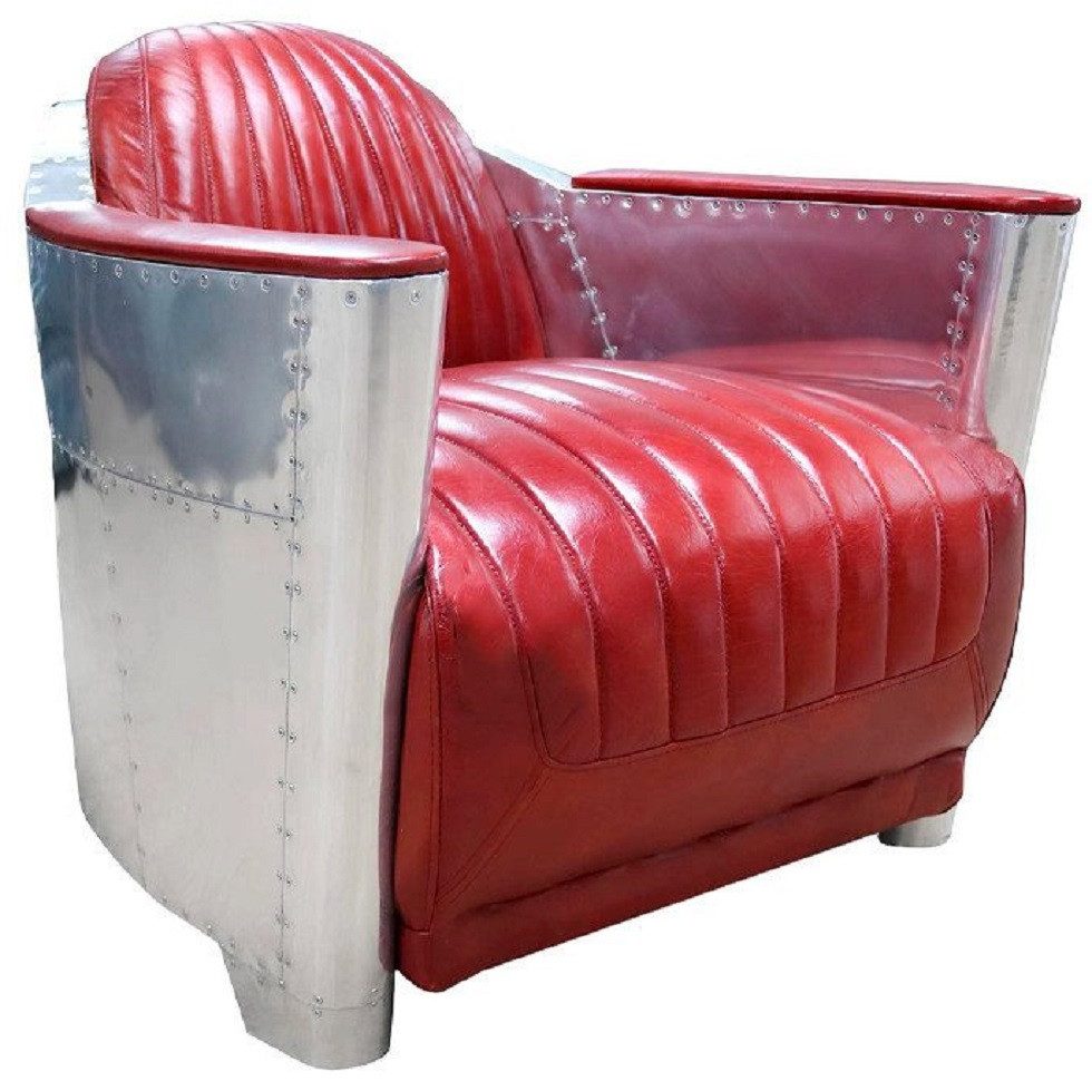 Loungesessel Neuer Ledersessel in Cognac mit Aluminiumrahmen im Aviator-Stil