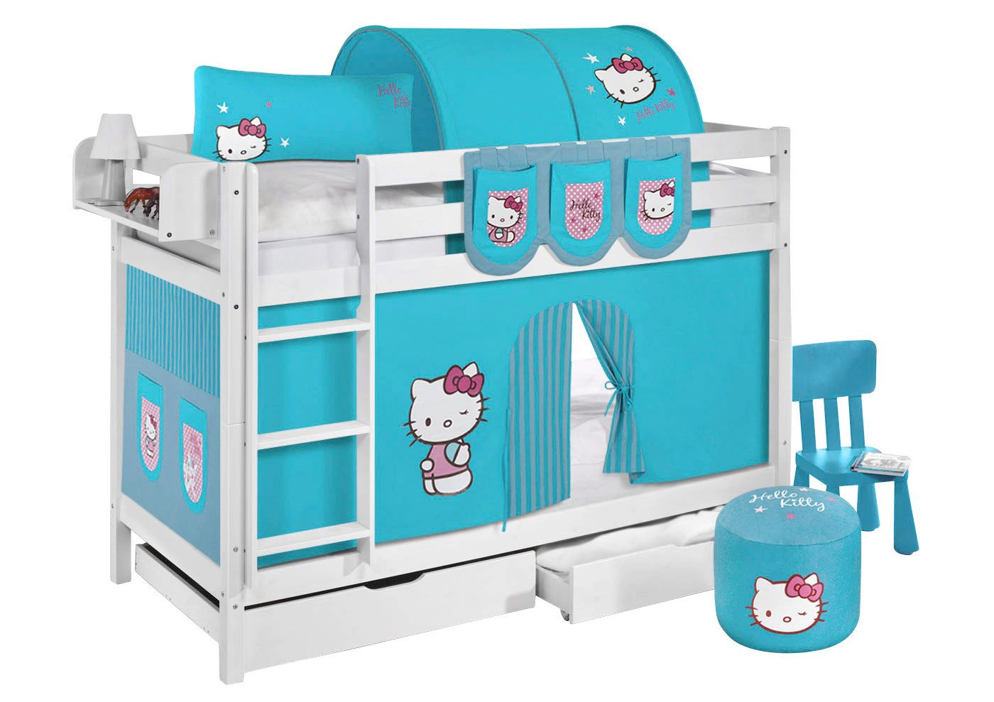 Lilokids Etagenbett JELLE Hello Kitty - Hochbett - inkl. Vorhang und 2 Lattenrosten