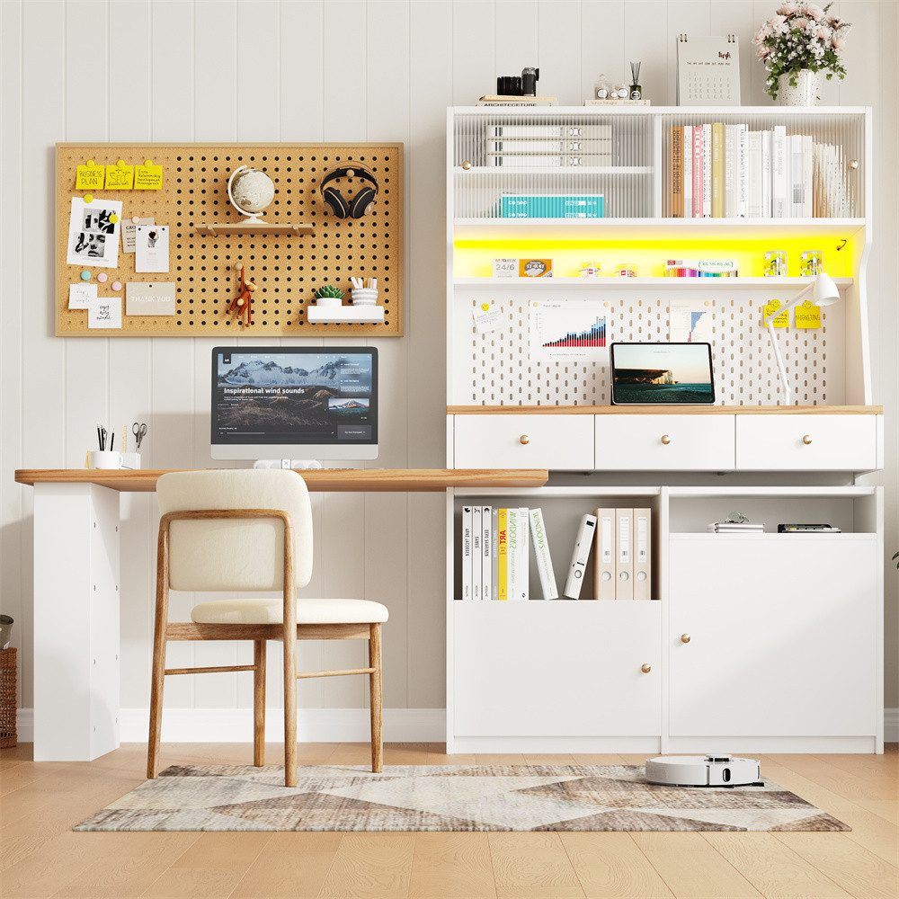 OKWISH Hochschrank Snackschrank,Schreibtisch,Tischschrank (Küchenschrank – Hohes Küchenbuffet Weiß, 1-St., 137*45*178cm(L x B x H)