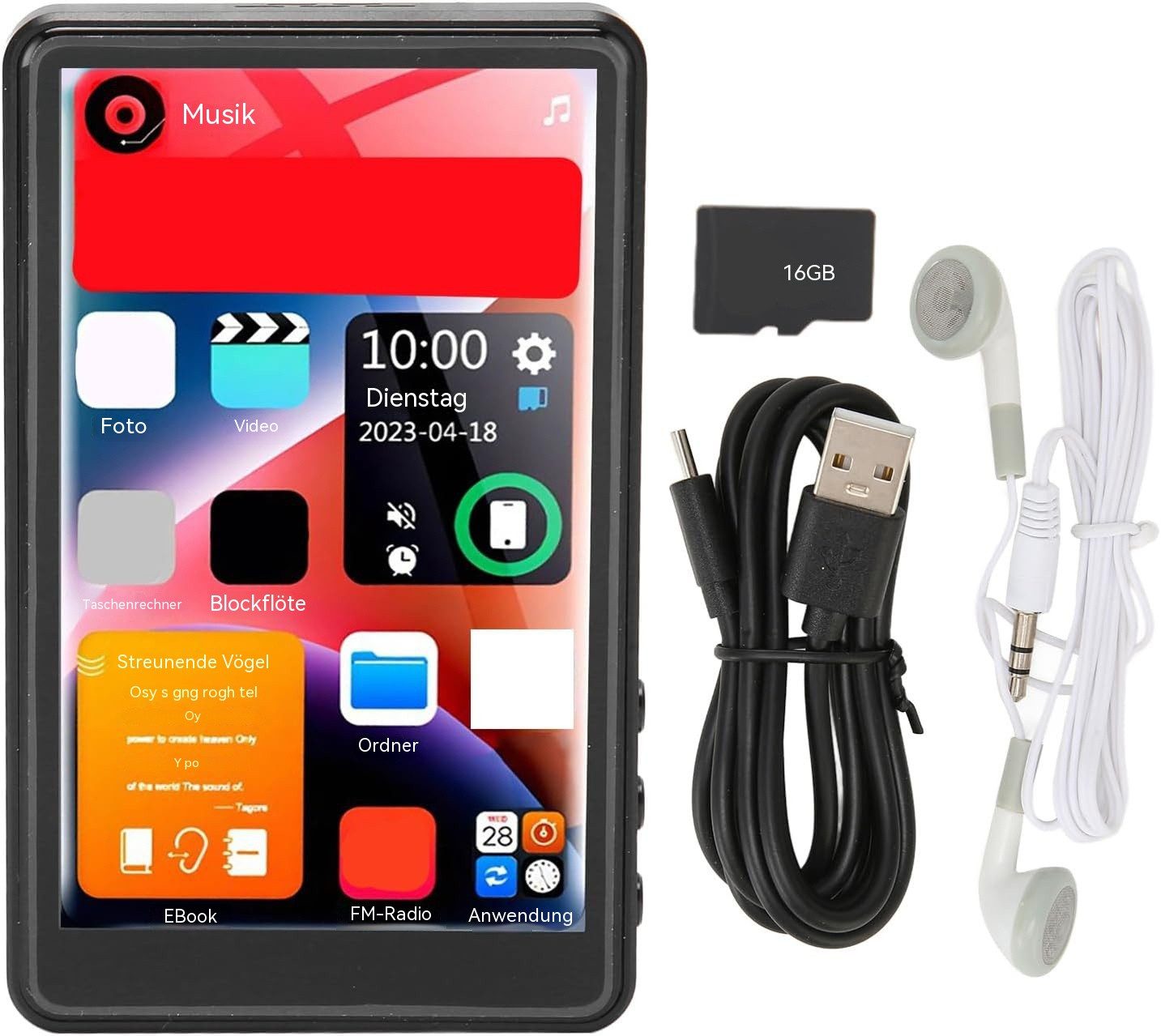 Topcony 16GB MP3 Player Bluetooth 5,0 mit 4" TFT Farbbildschirm HiFi Musik MP3-Player (16 GB, bluetooth, Kinder MP3 Player mit Lautsprecher FM-Radio E-Book Aufnahme)