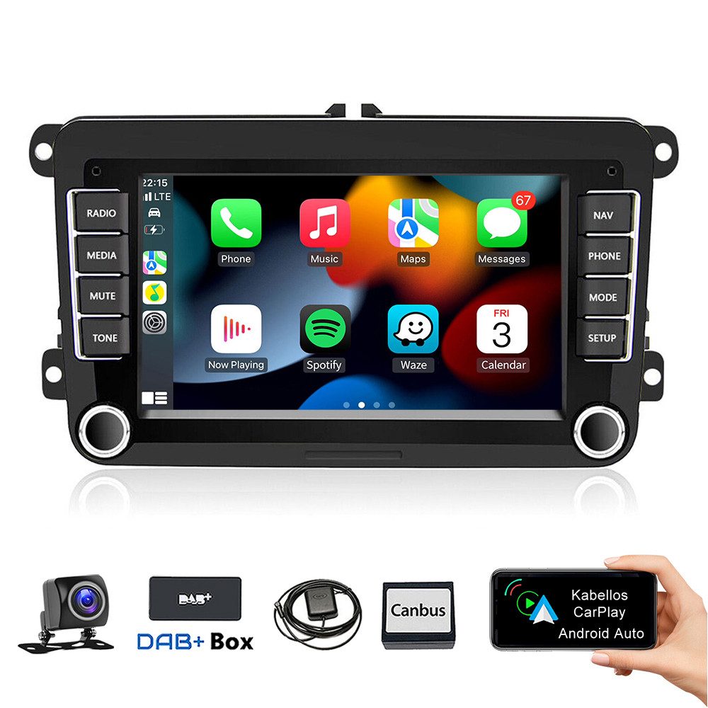 ESSGOO 7" Android 15 Für VW GOLF 5 6 Touran Polo Passat Caddy Seat Skoda EOS Autoradio (RDS, FM, DAB+ (optional), 2 DIN Carplay Android Auto Bluetooth EQ USB GPS Navi WIFI Touchscreen)