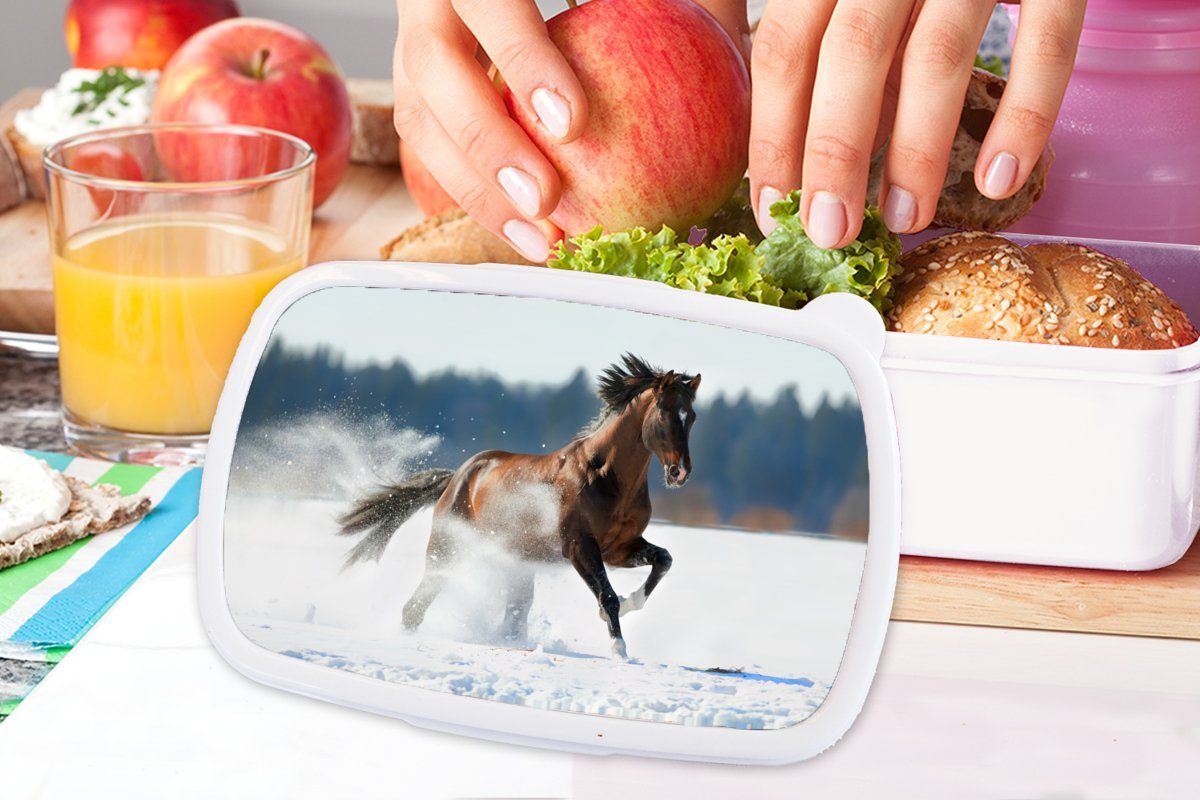 MuchoWow Lunchbox - Kinder Kunststoff, (2-tlg), weiß Jungs und Pferd für Brotdose, Brotbox Mädchen Winter, für Erwachsene, - und Schnee