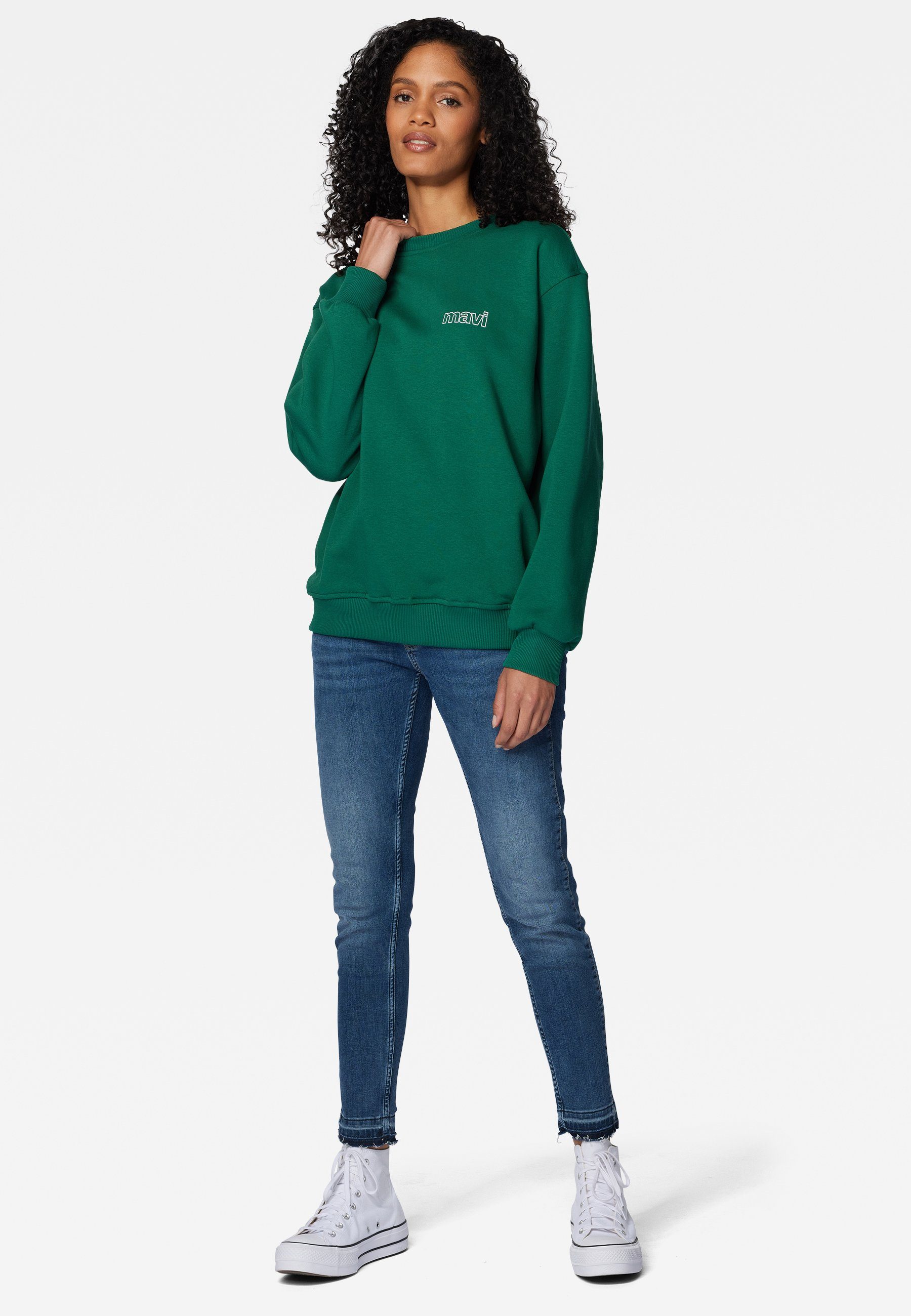 Mavi Rundhalspullover LONG SLEEVE SWEATSHIRT Pullover mit Mavi Logo gestrickt