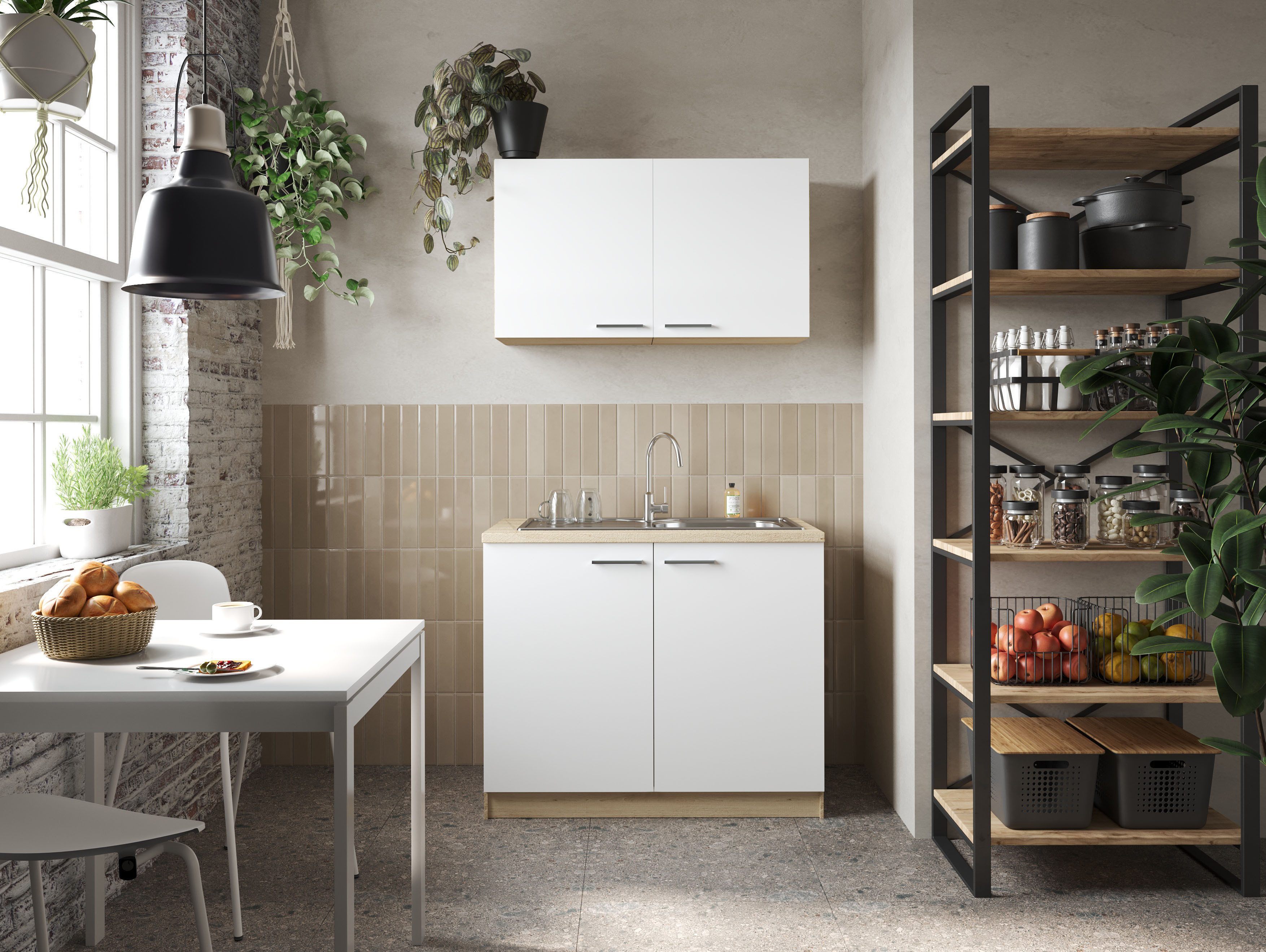 RESPEKTA Pantryküche Merle, Breite 100 cm, mit Soft-Close Funktion, Edelstahlspüle BALTIMORE
