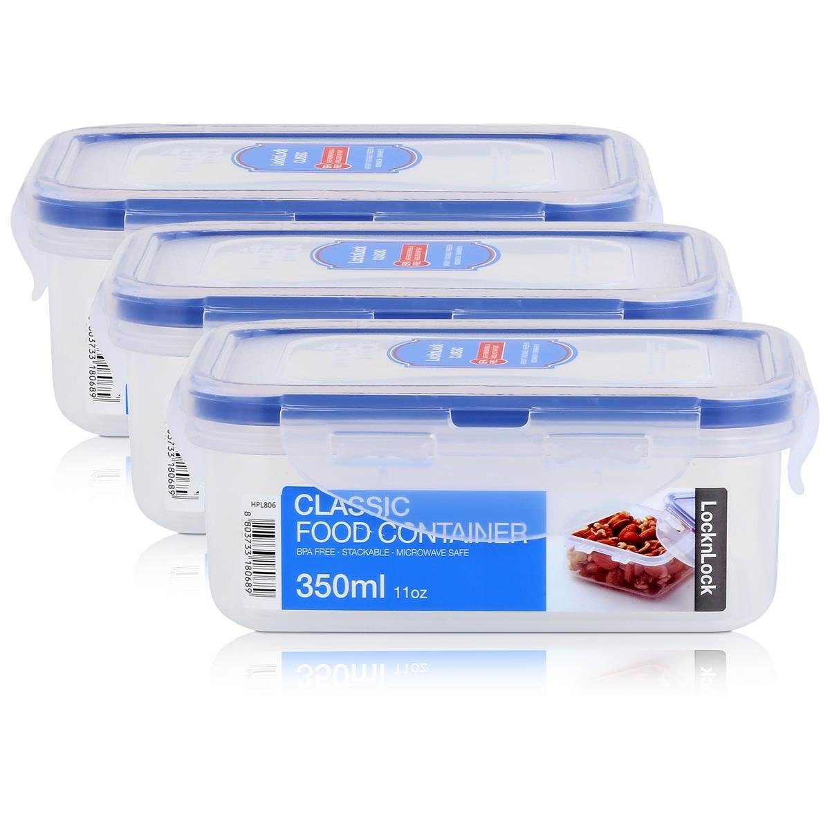 LocknLock Vorratsdose LocknLock Classic HPL806 Frischhaltedose 350ml - Luft & Wasserdicht (3, Kunststoff