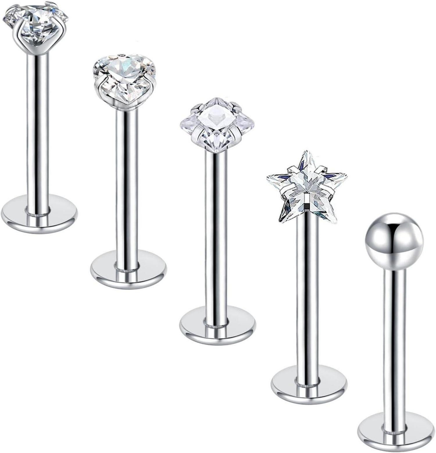 Piercing-Set 5stk Lippenpiercing Labret Stecker 10mm Chirurgenstahl Piercing Helix