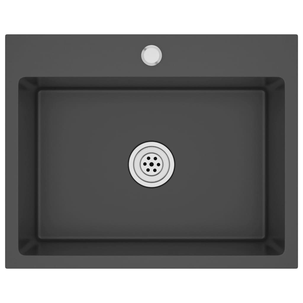 vidaXL Küchenspüle Küche Spülbecken Massive Einbauspüle Schwarz Edelstahl, 59/44 cm