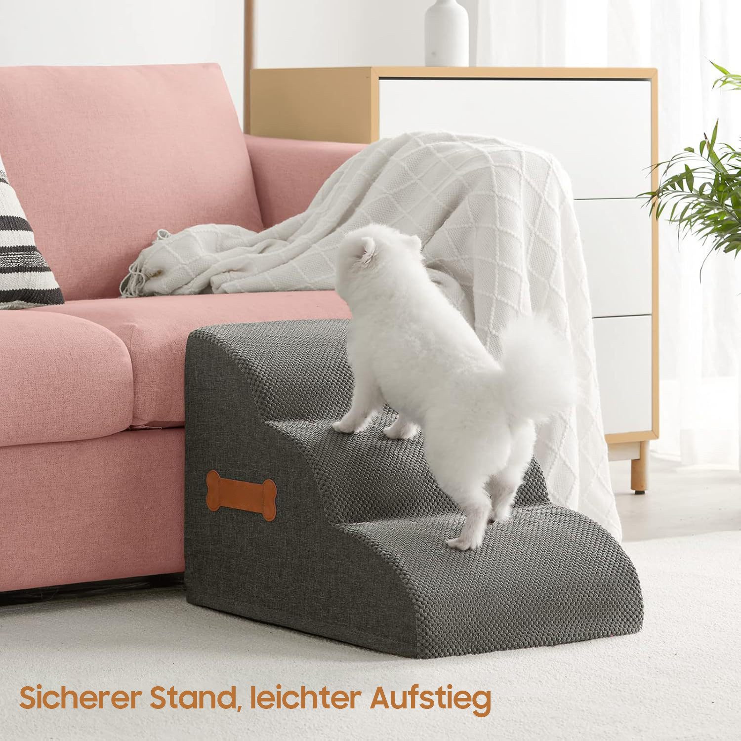 SURFOU Haustiertreppe 3 stufige Hundetreppe für kleine Hunde & Katzentreppe mit waschbarem, Perfekt als Hundetreppe Bett & stabile Katzentreppe für alte Katzen