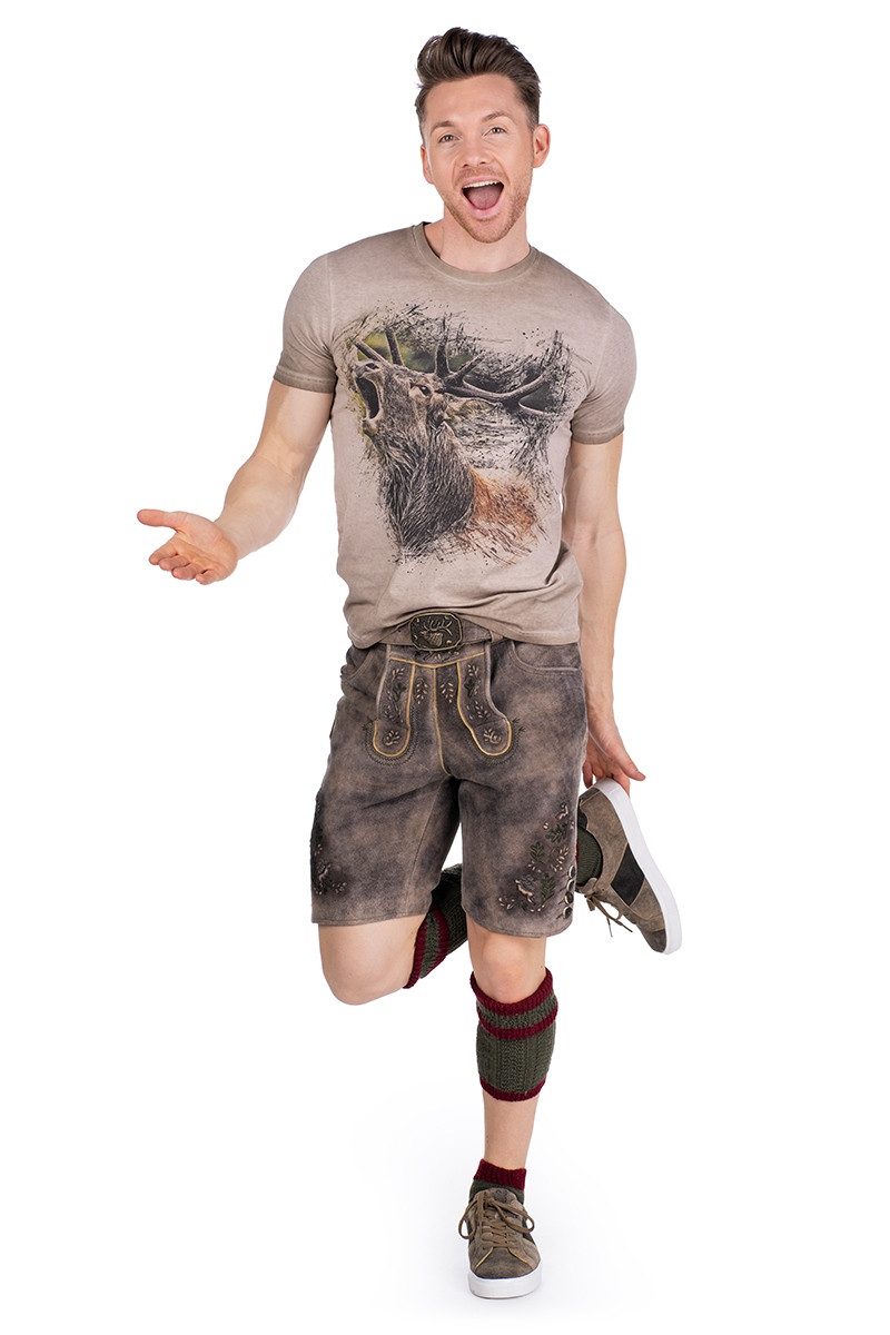 Almtracht® Trachtenshirt Trachtenshirt Herren - RUDOLF - beigebraun