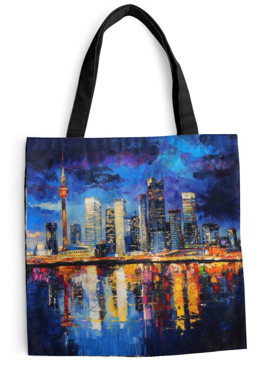 MuchoWow Shopper Skyline Toronto - Modern - Stadtlicht - Blau, Handtasche, Damen und Herren, Schultertasche, Umhängetasche, Tote Bag