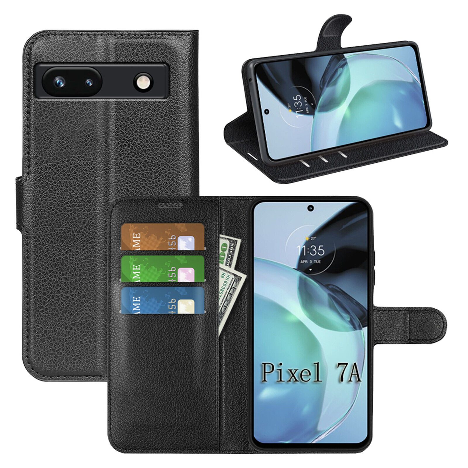 betterfon Handyhülle Handytasche für Google Pixel 7A Klapphülle Schwarz, 3 Kartenfächer, Magnetverschluss & Standfunktion im Lederlook