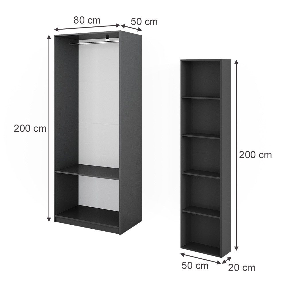 Vicco Kleiderschrank Elmo, Anthrazit, 80 x 200 cm 2er Set (2-St)