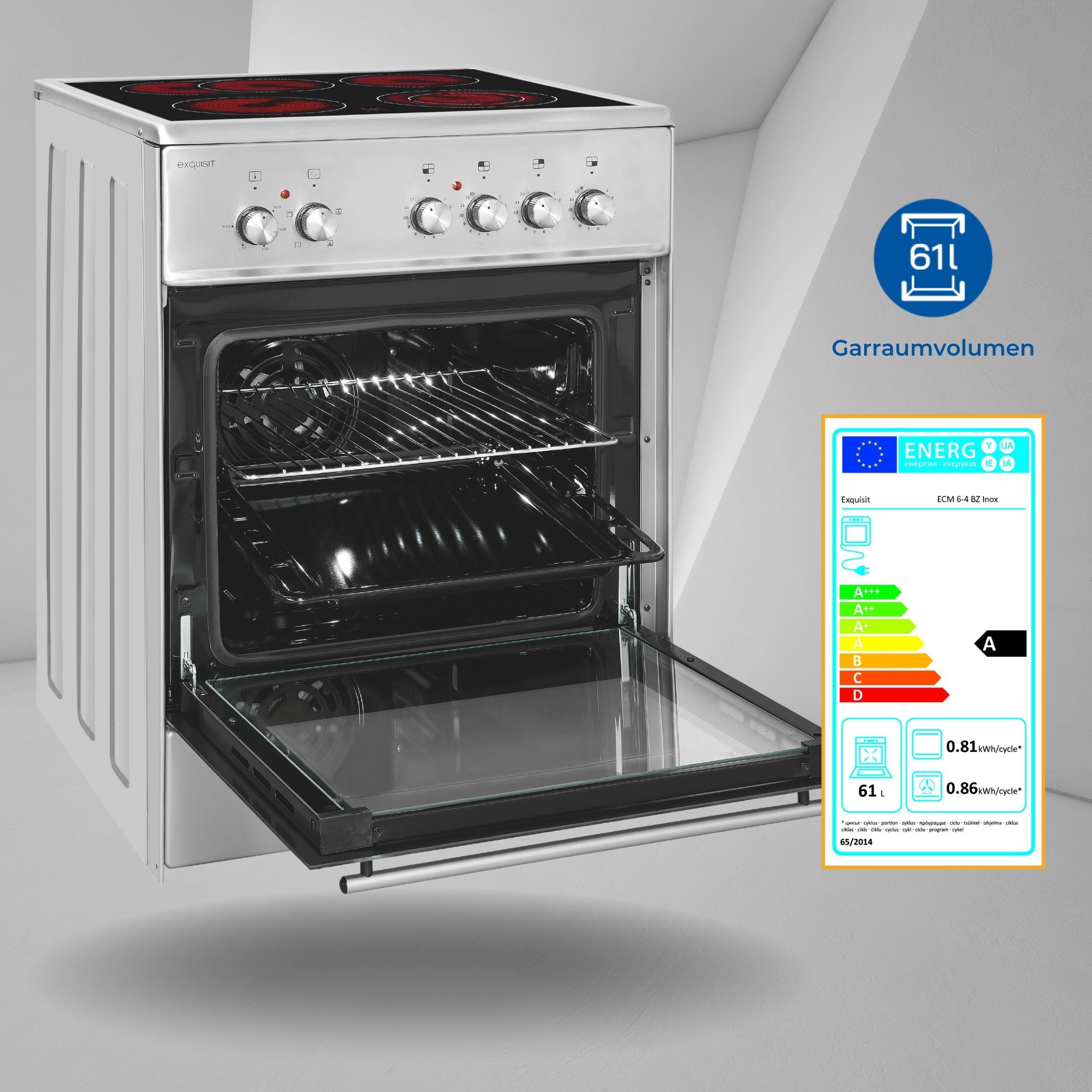 exquisit Elektro-Standherd ECM 6-4 BZ, Umluft, inkl. ausziehbarer Geschirrwagen
