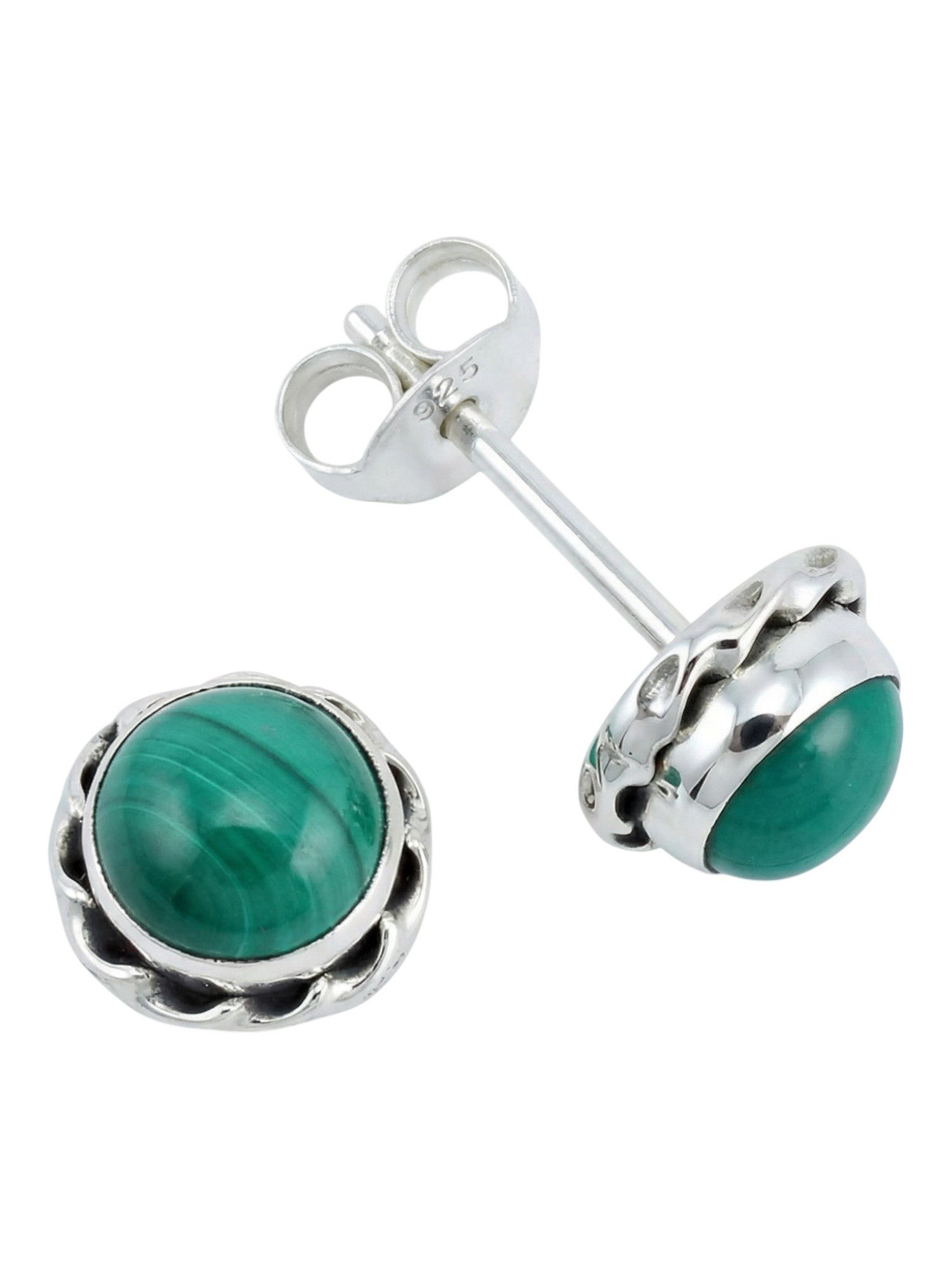 mantraroma Paar Ohrstecker NALU aus 925 Silber mit Malachit (Paar, Paar Ohrringe mit Schmuckbeutel), 925 Sterling Silber Ohrringe für Damen