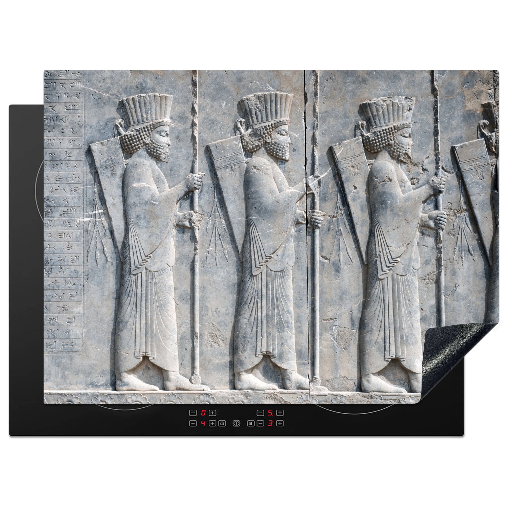 MuchoWow Herdblende-/Abdeckplatte Nahaufnahme einer Steinmauer des persischen Reiches, Vinyl, (1 tlg), 70x52 cm, Mobile Arbeitsfläche nutzbar, Ceranfeldabdeckung
