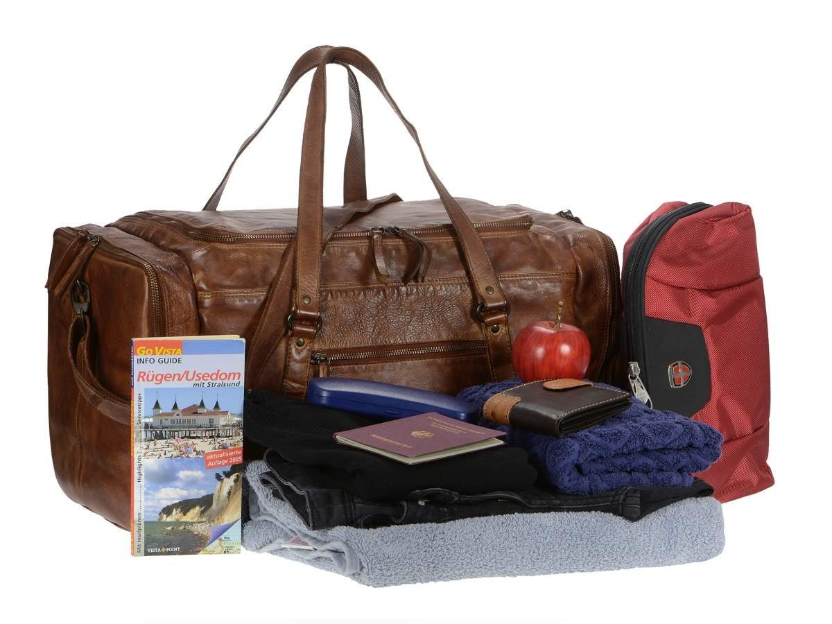 Bear Design Reisetasche BEAR DESIGN Reisetasche MAX "COW LAVATO", Sporttasche, für Damen und Herren, knautschiges Leder, used Look