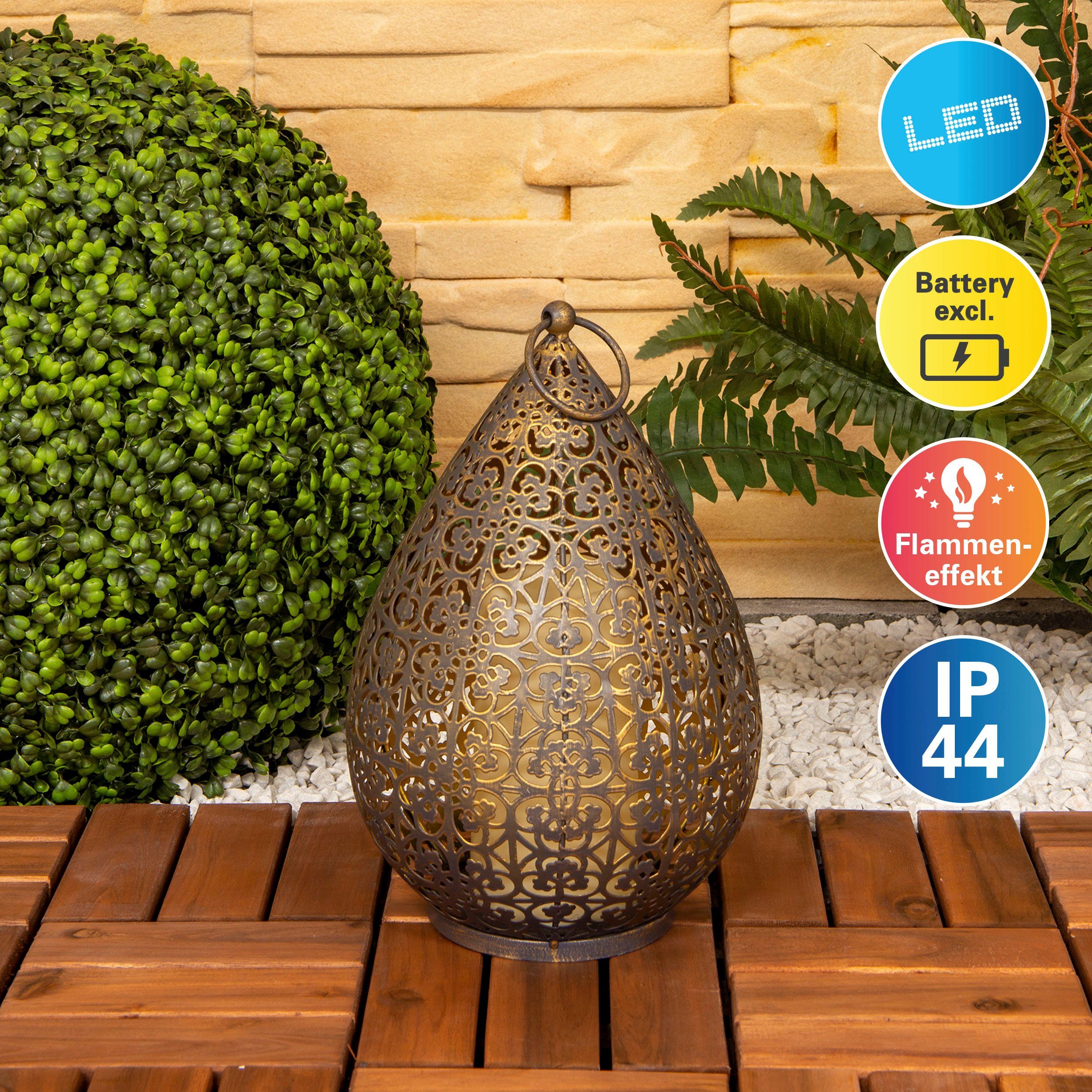 Outdoor Inn- Gartenleuchte, geeignet, Tisch- antik, Hängeleuchte, Warmweiß, näve Flammeneffekt LED