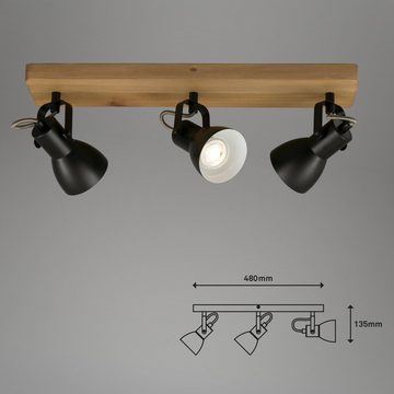 Briloner Leuchten LED Deckenspots 2902-035, schwenkbar, retro, Holz, ohne Leuchtmittel, Warmweiß, Deckenlampe, 48x10x13,5cm, Schwarz, max.35W, GU10, Wohnzimmer, Flur