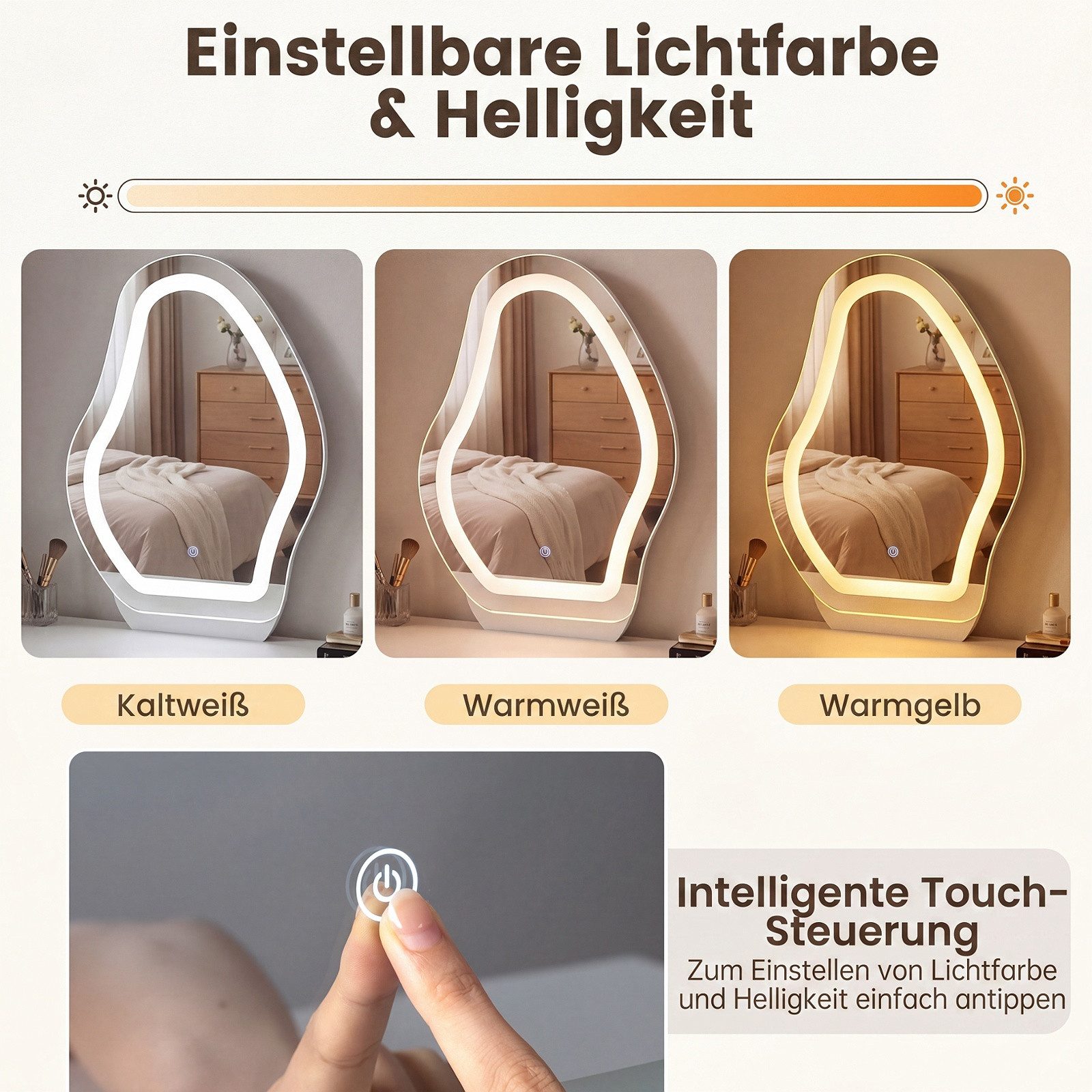 COSTWAY Schminktisch (1-St), Frisiertisch, Kosmetiktisch, mit Spiegel & LED, 3 Lichtmodi