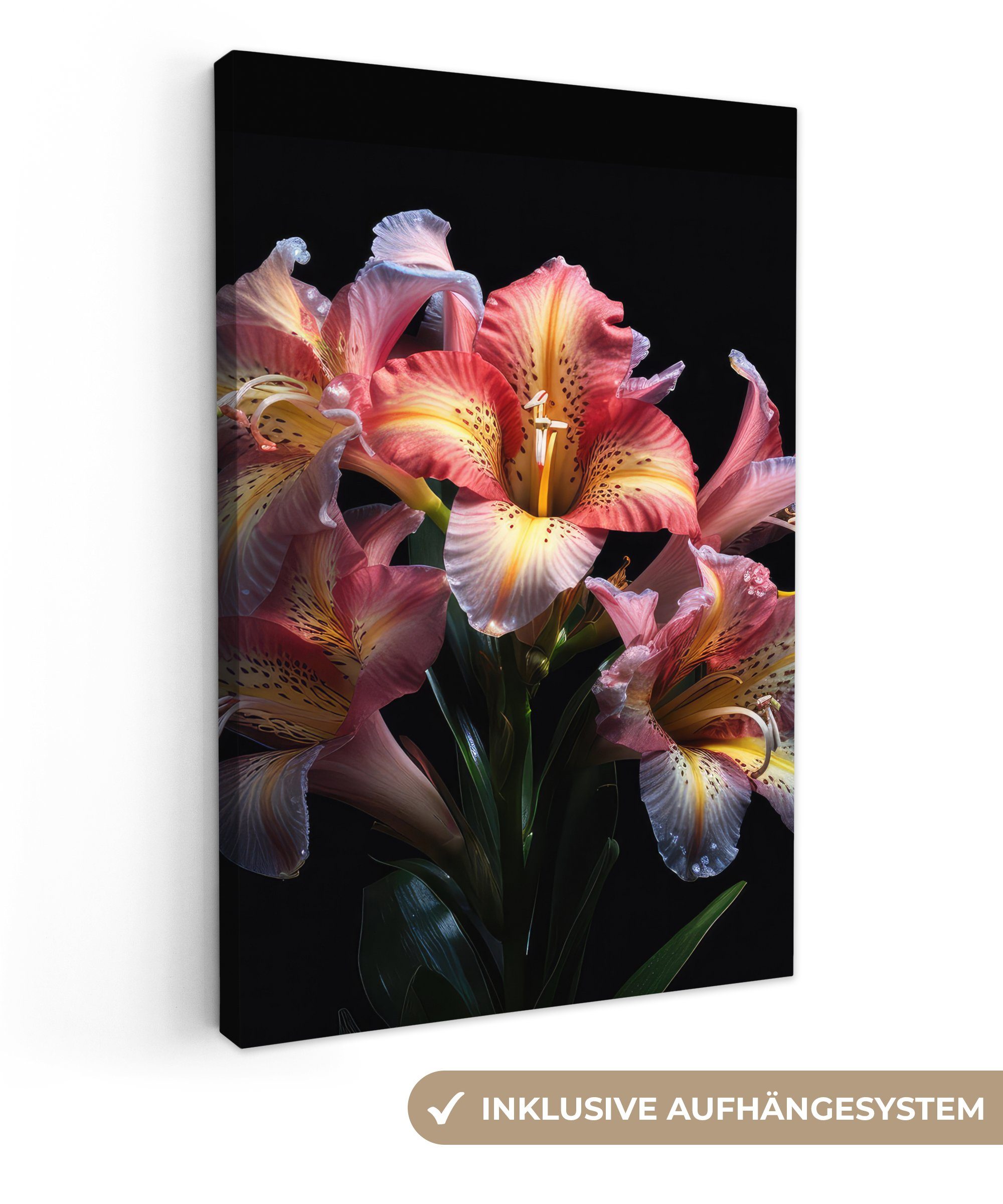 OneMillionCanvasses® Leinwandbild Tigerlilie - Blumen - Rosa - Natur - Porträt, (1 St), Leinwandbild fertig bespannt inkl. Zackenaufhänger, Gemälde, 20x30 cm