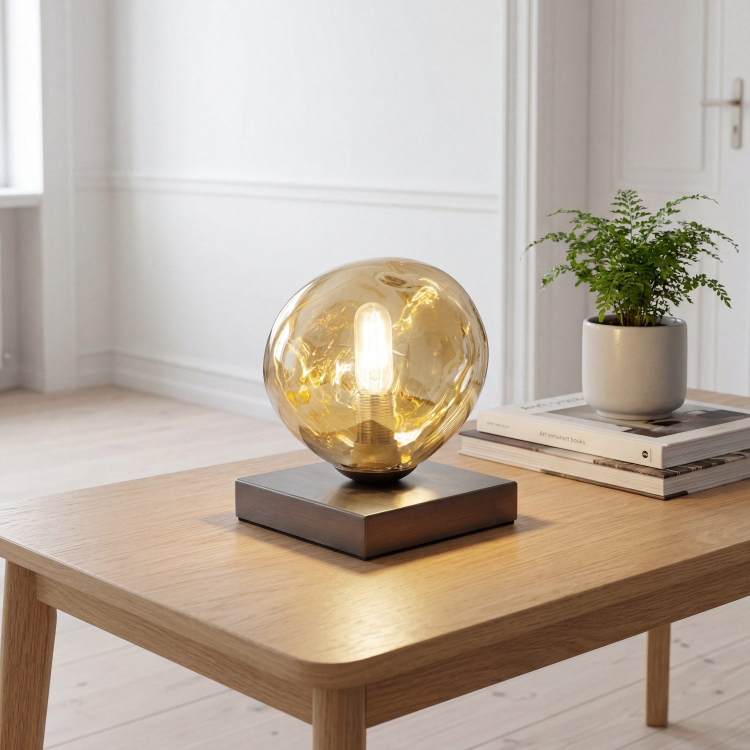 Licht-Erlebnisse Tischleuchte CLONLINA, ohne Leuchtmittel, Glas Gelb verspiegelt E14 17,5 cm Lava-Glas Nachttisch Schlafzimmer