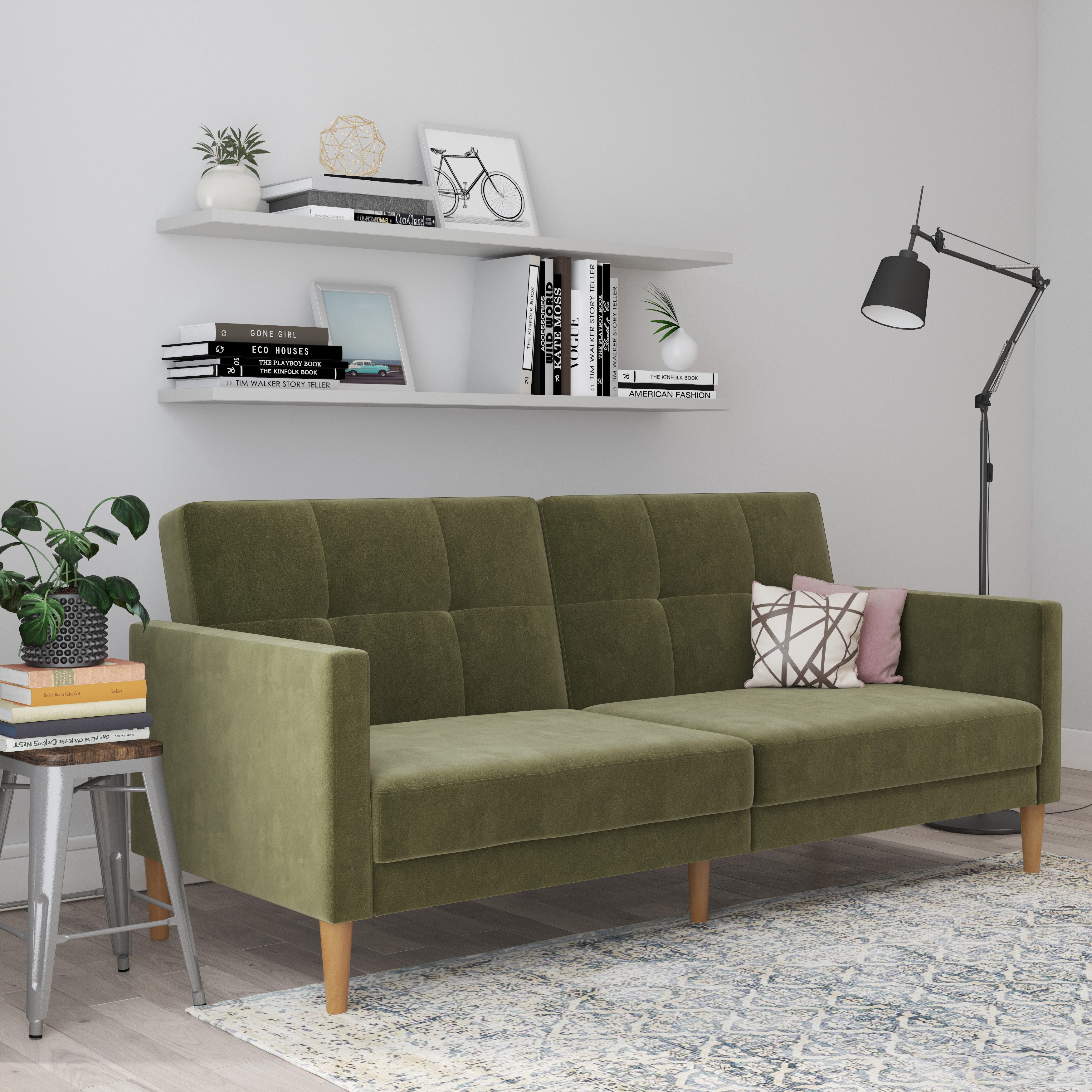 loft24 Schlafsofa Lillian, Schlafcouch modern, 3-Sitzer, Gästebett Sofa, Klappsofa, Samt