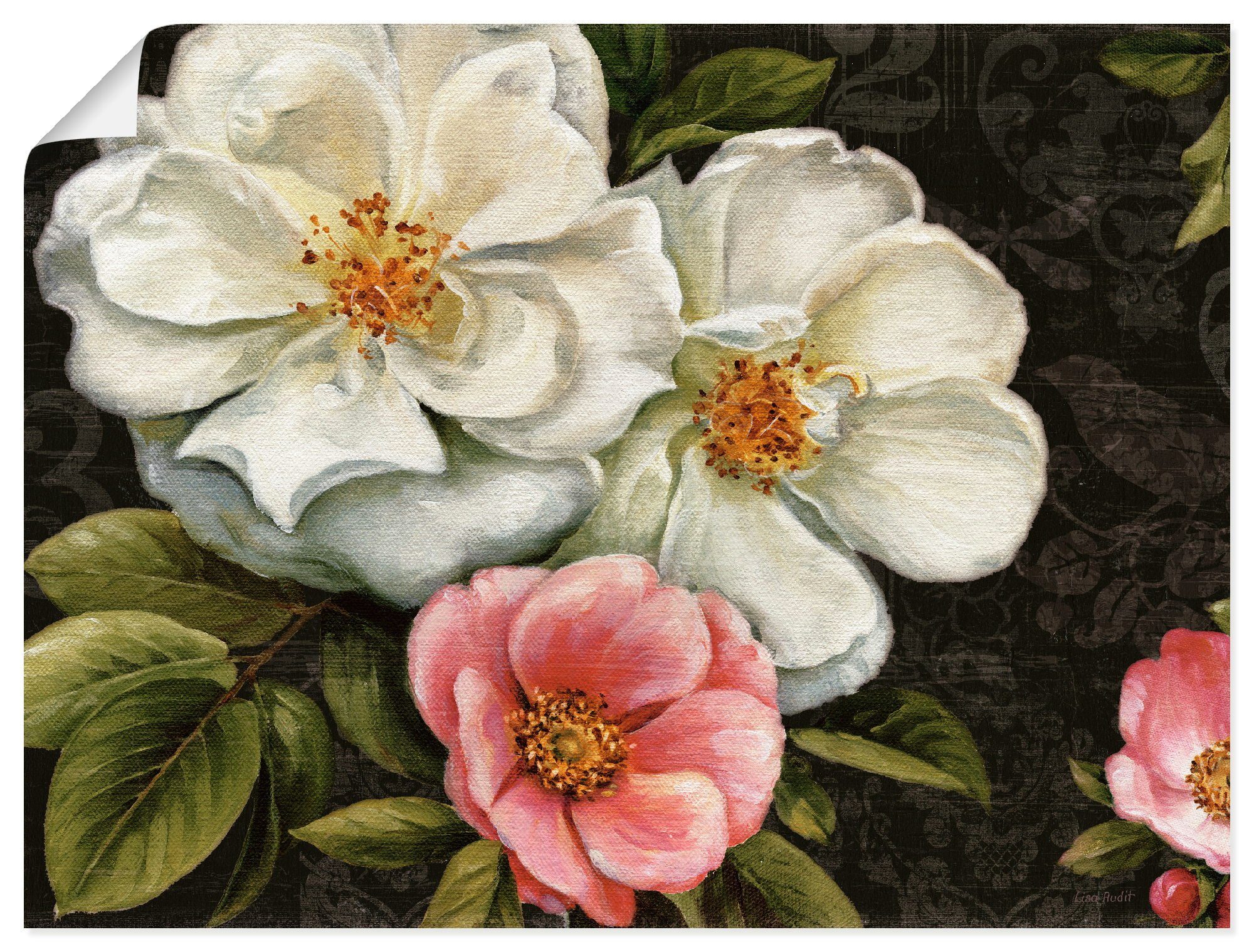 Größen versch. Leinwandbild, als oder Blumen I, St), Artland Blumen Wandbild Wandaufkleber Poster Damast in (1
