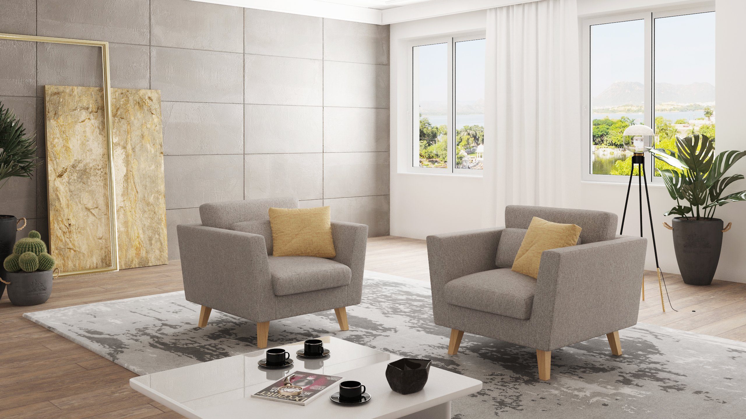 S-Style Möbel Sessel Angeles im skandinavischen Design, mit Wellenfederung Dunkelbeige