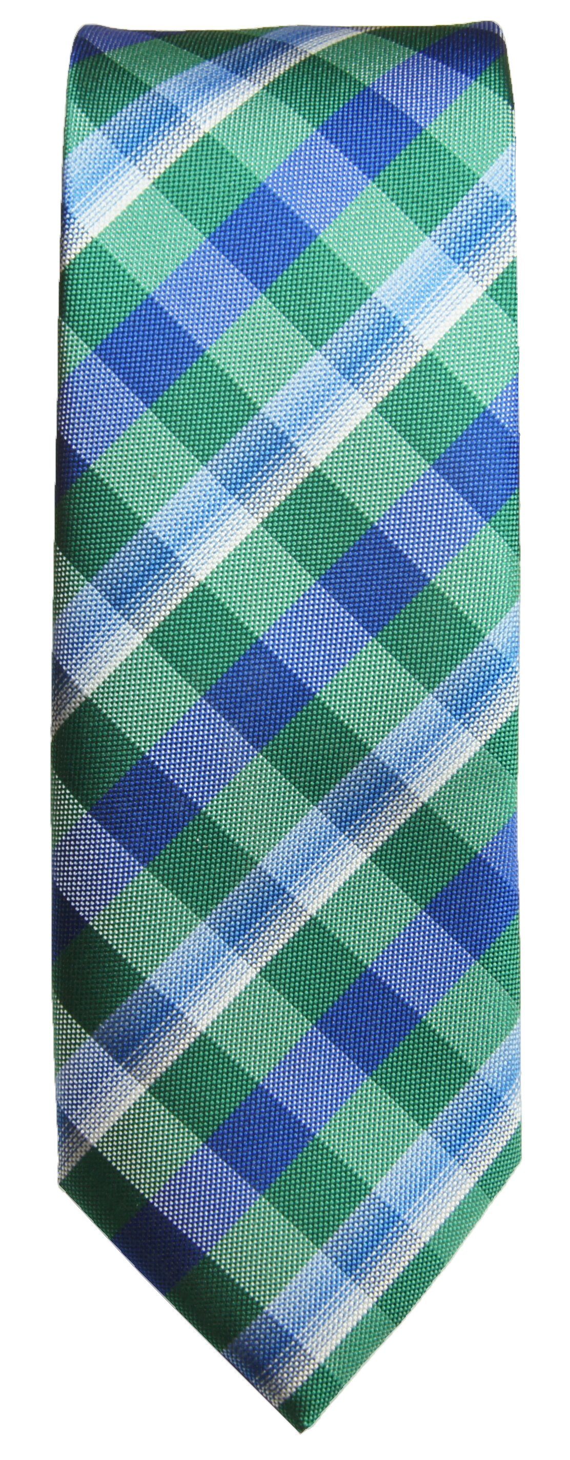 Paul (Set, 2-St) mit Kontrastknoten Krawatte P1 blau Malone Krawatte kariert grün Schottenmuster Einstecktuch
