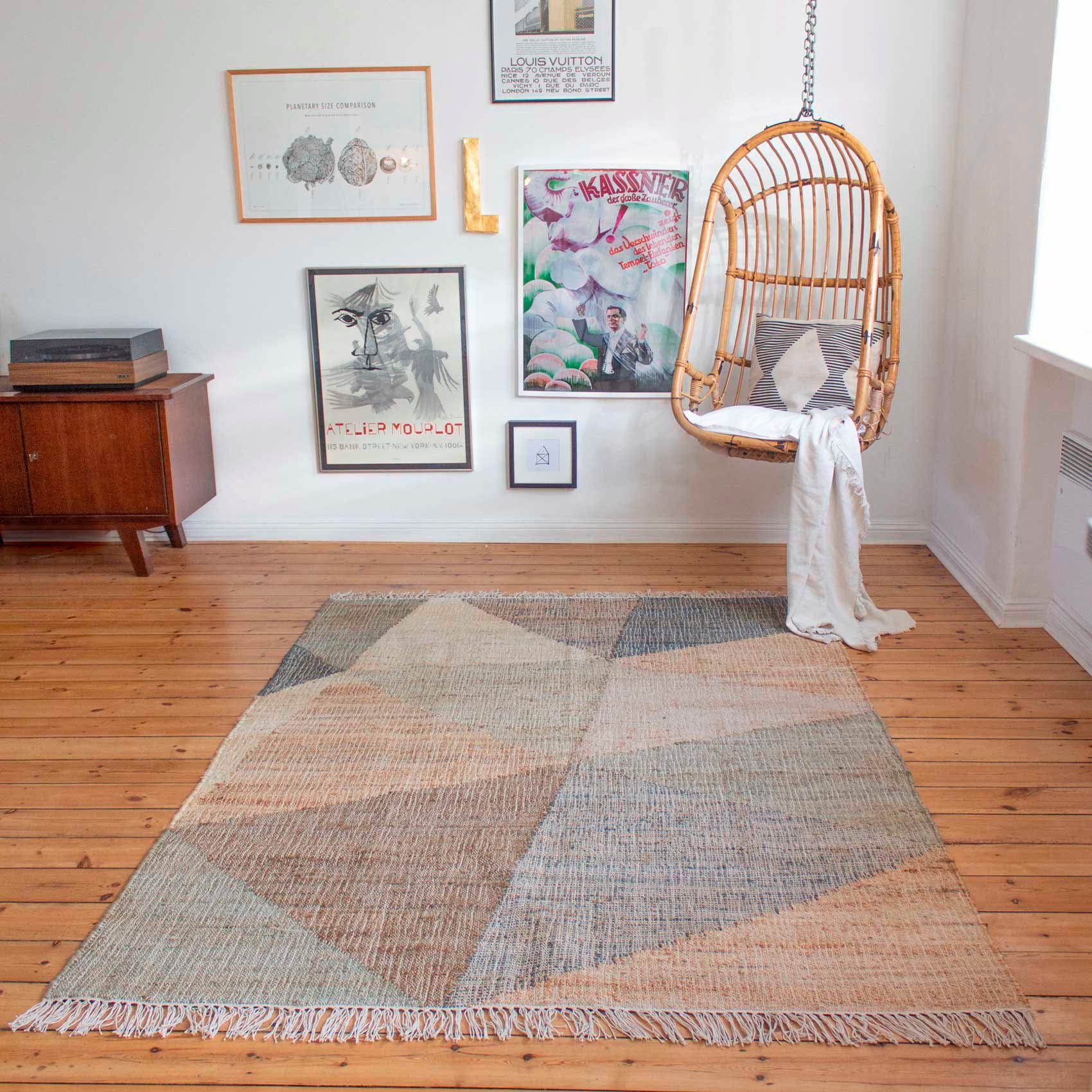 Teppich Vincent GL-82111, Green Looop, rechteckig, Höhe: 4 mm, Naturfaser  Teppich aus Jute mit Baumwolle, mit Fransen, Wohnzimmer