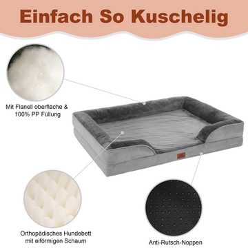 SLPRO Tierbett Hundebett orthopädisches Hundesofa für kleine & große Hunde grau, aus Flanell-Gemisch, 100 % PP-Baumwollfüllung & ovalem Memory-Schaumstoff, mit erhöhten Rändern, rutschfest & waschbar