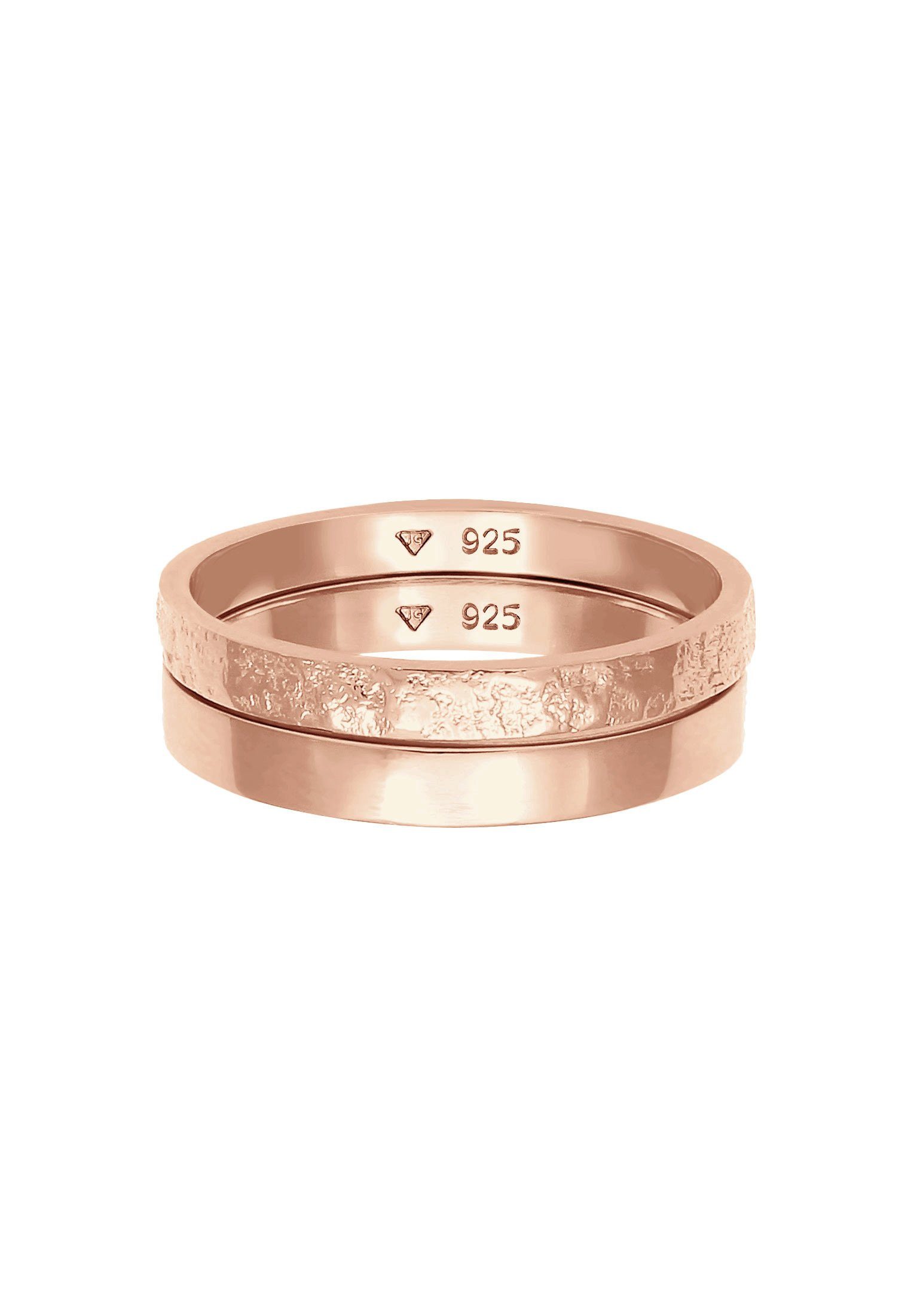 Rosegold 925 Silber (Set Basic Ring-Set Gehämmert Bandring 2-tlg) Elli