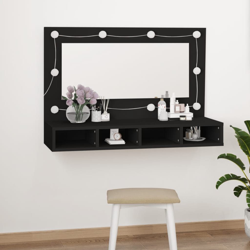 vidaXL Badezimmerspiegelschrank Spiegelschrank mit LED Schwarz 90x31,5x62 cm (1-St)