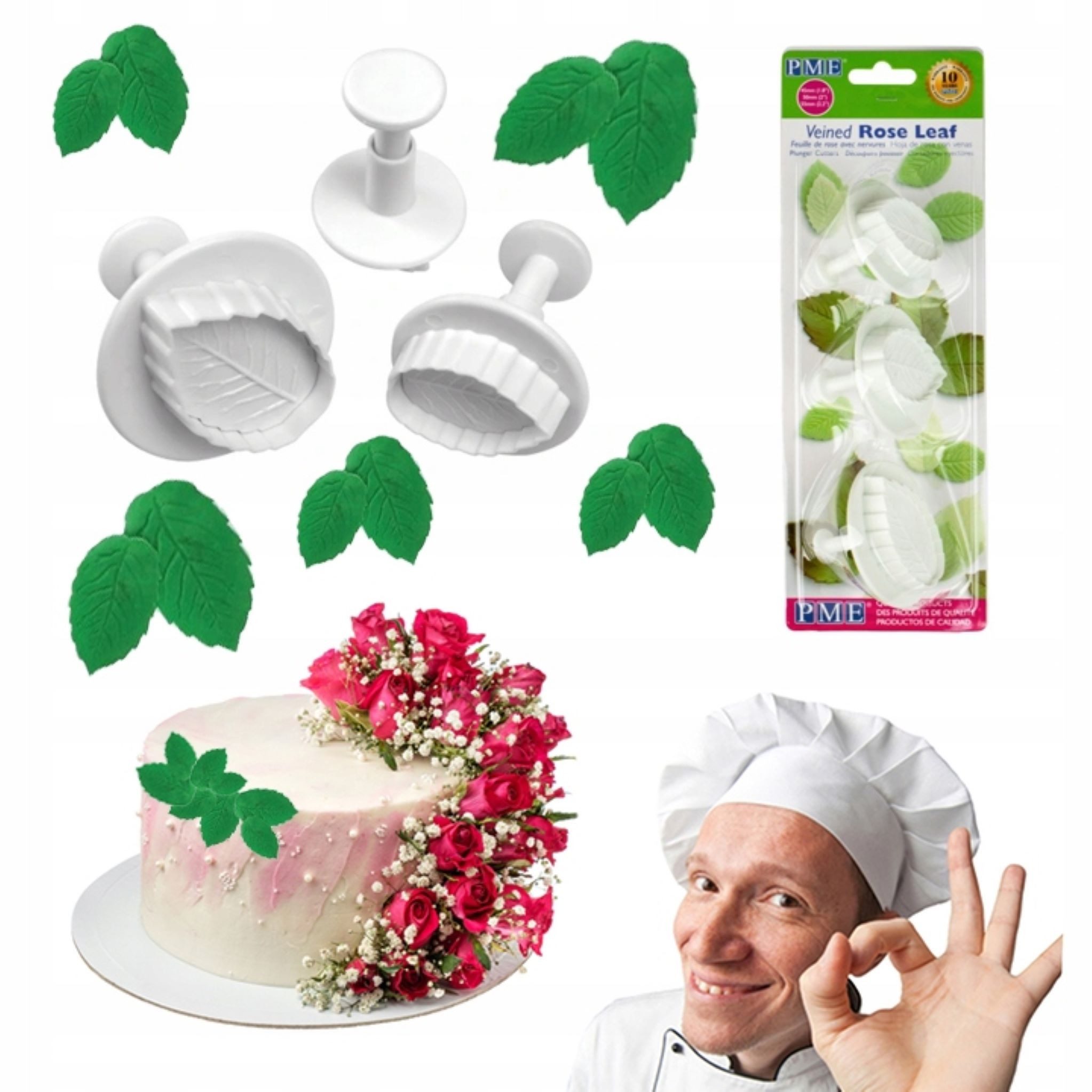 CakeLand Kugelausstecher Ausstecher mit Prägeplatten - 3 Stück Blätter zur Tortendekoration!