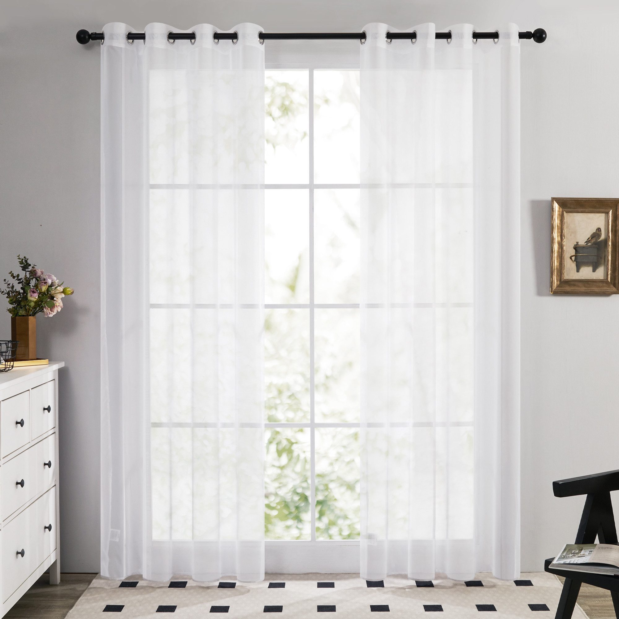 Vorhang Transparent Voile Gardinen mit Ösen Wohnzimer Ösenvorhang 2er Set