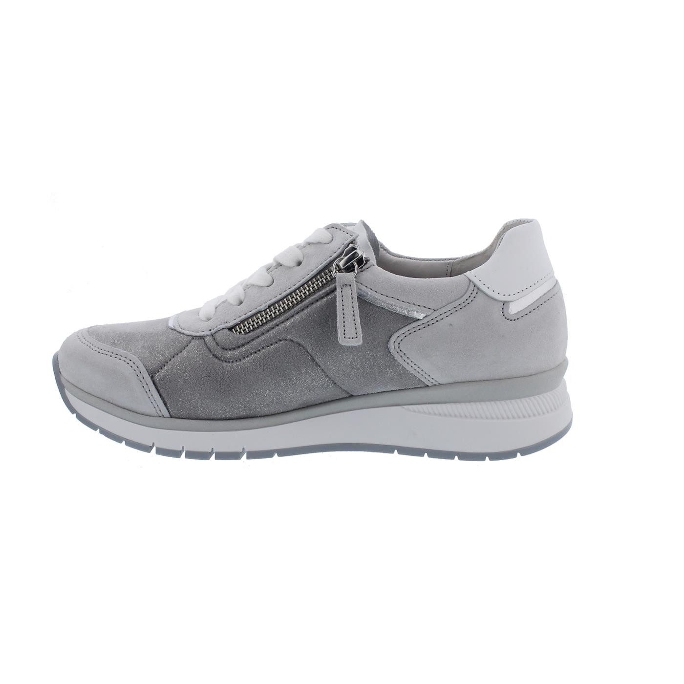 Gabor Gabor-Comfort Sneaker, Stretch / Velour / Met., fumo white silber, Wei Schnürschuh