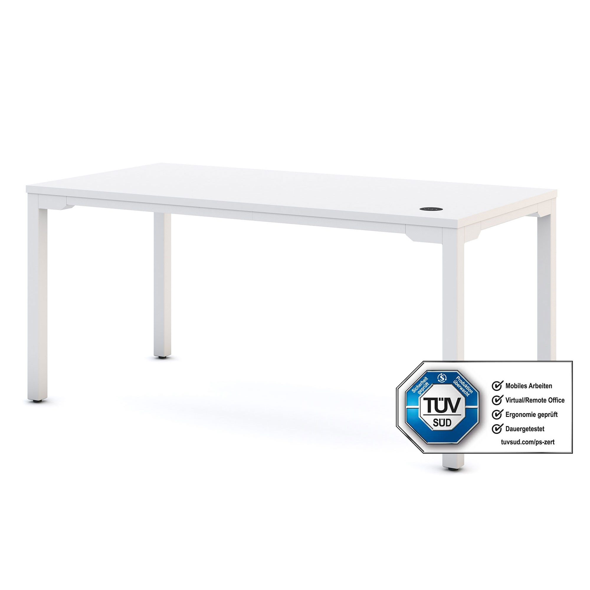 ASSMANN Büromöbel Schreibtisch Piacetta (140x80cm Weiß 4-fach-Motorik Einfachhub, einfache Montage, für Büro und Homeoffice), TÜV-zertifiziert, Blauer Engel, 5 Jahre Herstellergarantie