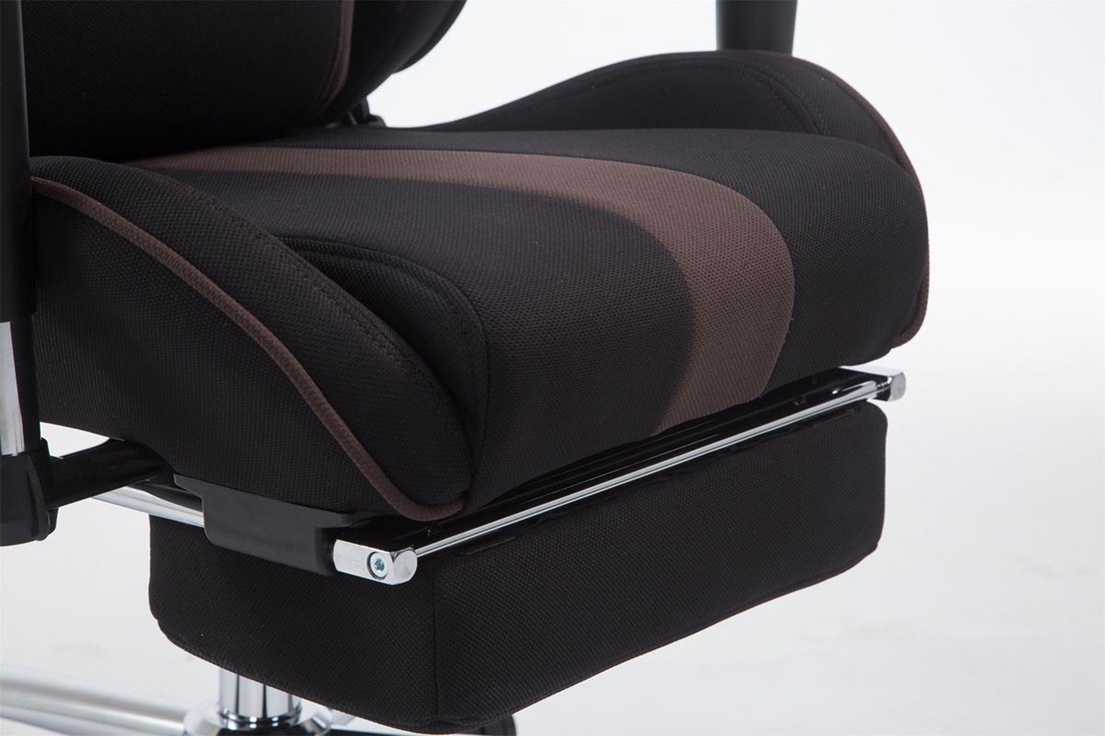 TPFLiving Gaming-Stuhl Limitless 360° und mit bequemer Gestell: - drehbar Gamingstuhl, Racingstuhl, Rückenlehne Drehstuhl, höhenverstellbar Metall Sitzfläche: Stoff Chefsessel), schwarz/braun - chrom (Schreibtischstuhl